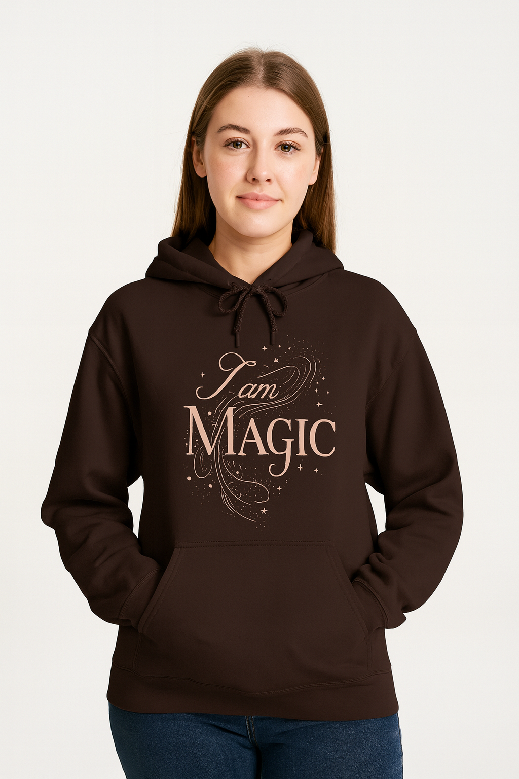 I Am Magic Hoodie — Feminine Rose Gold Script Inspirational Pullover