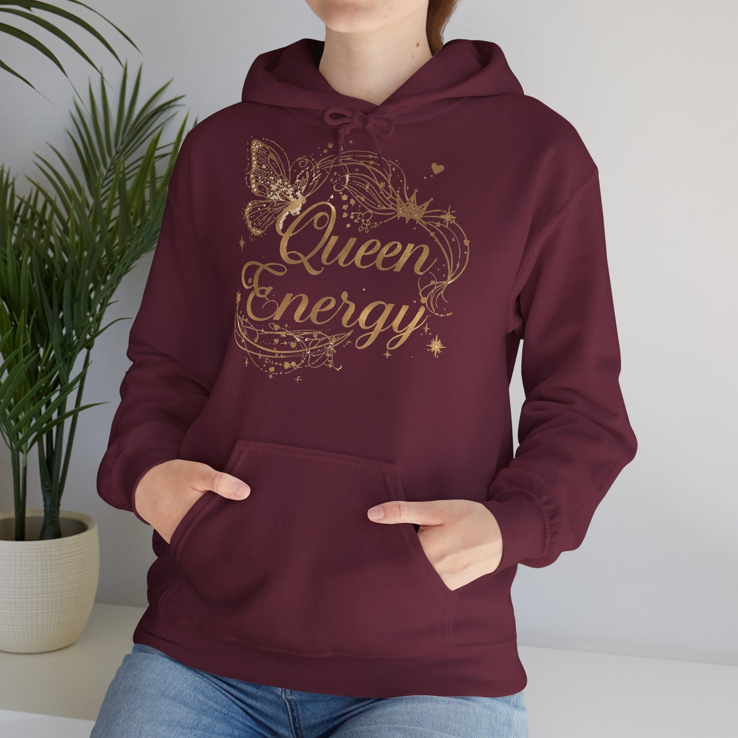 „Queen Energy“ Hoodie – Femininer Premium Kapuzenpullover mit Schmetterling & Sternen