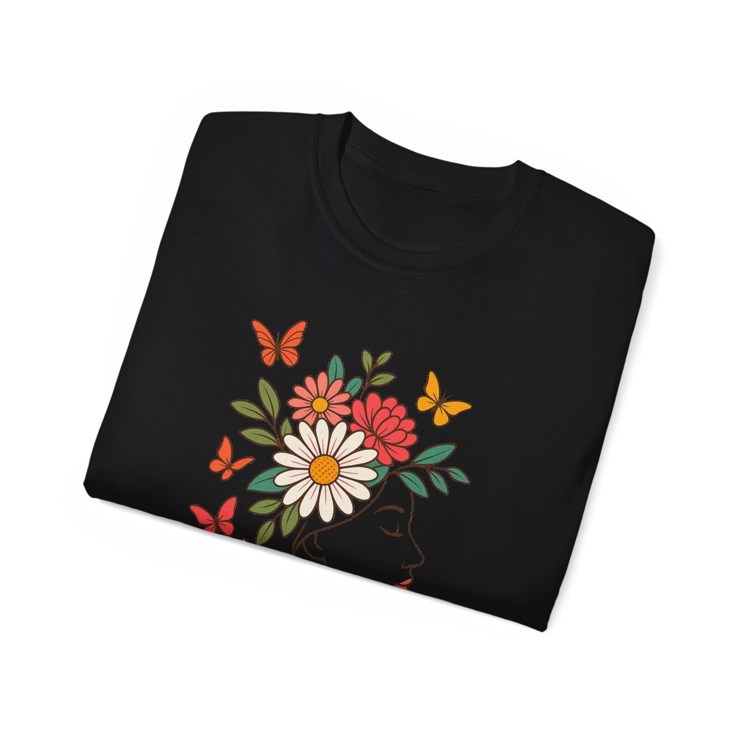 Blooming Spirit – Florales Damen T-Shirt mit zarter Linienkunst