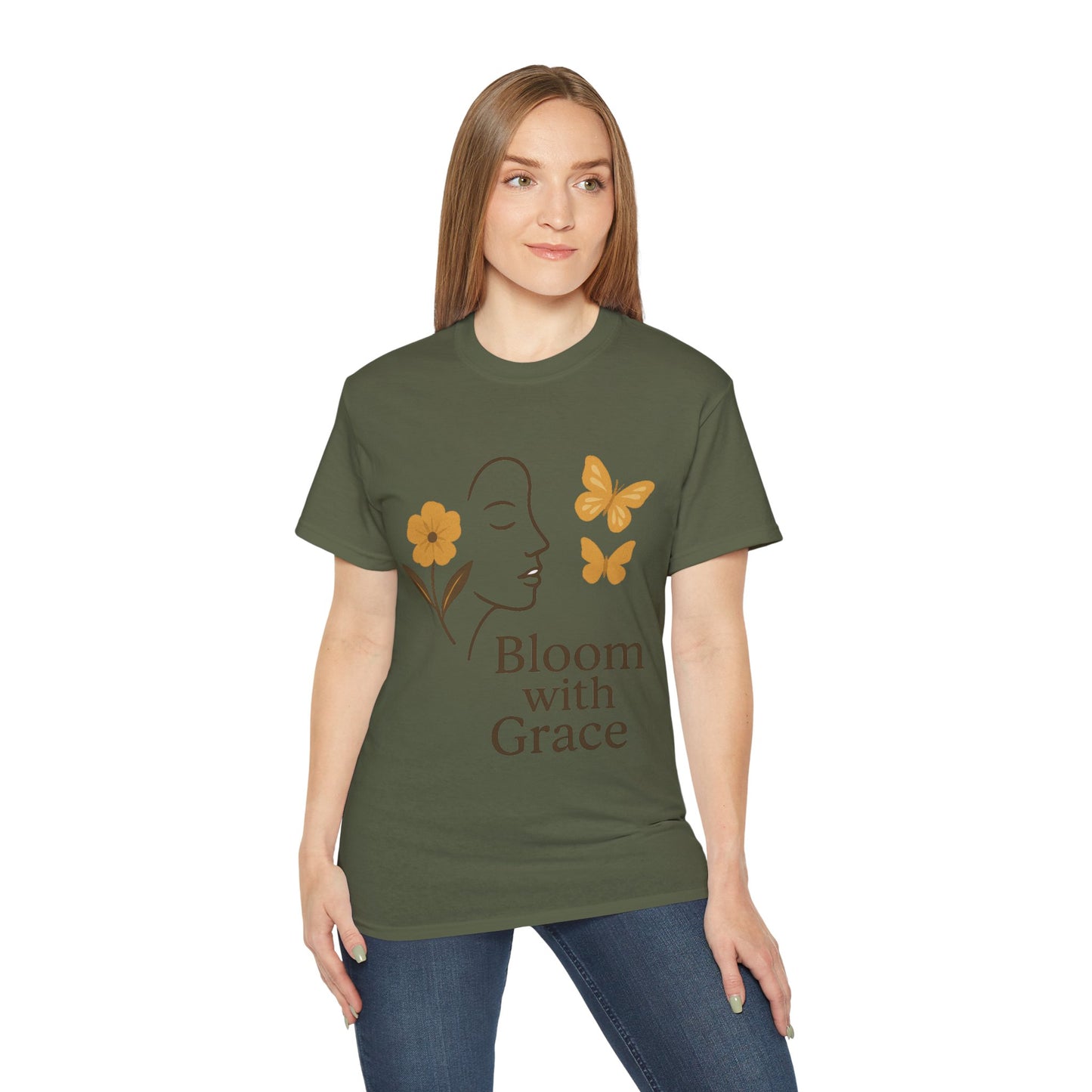 Bloom with Grace – Sanftes Vintage Damen T-Shirt mit Blumen & Schmetterlingen