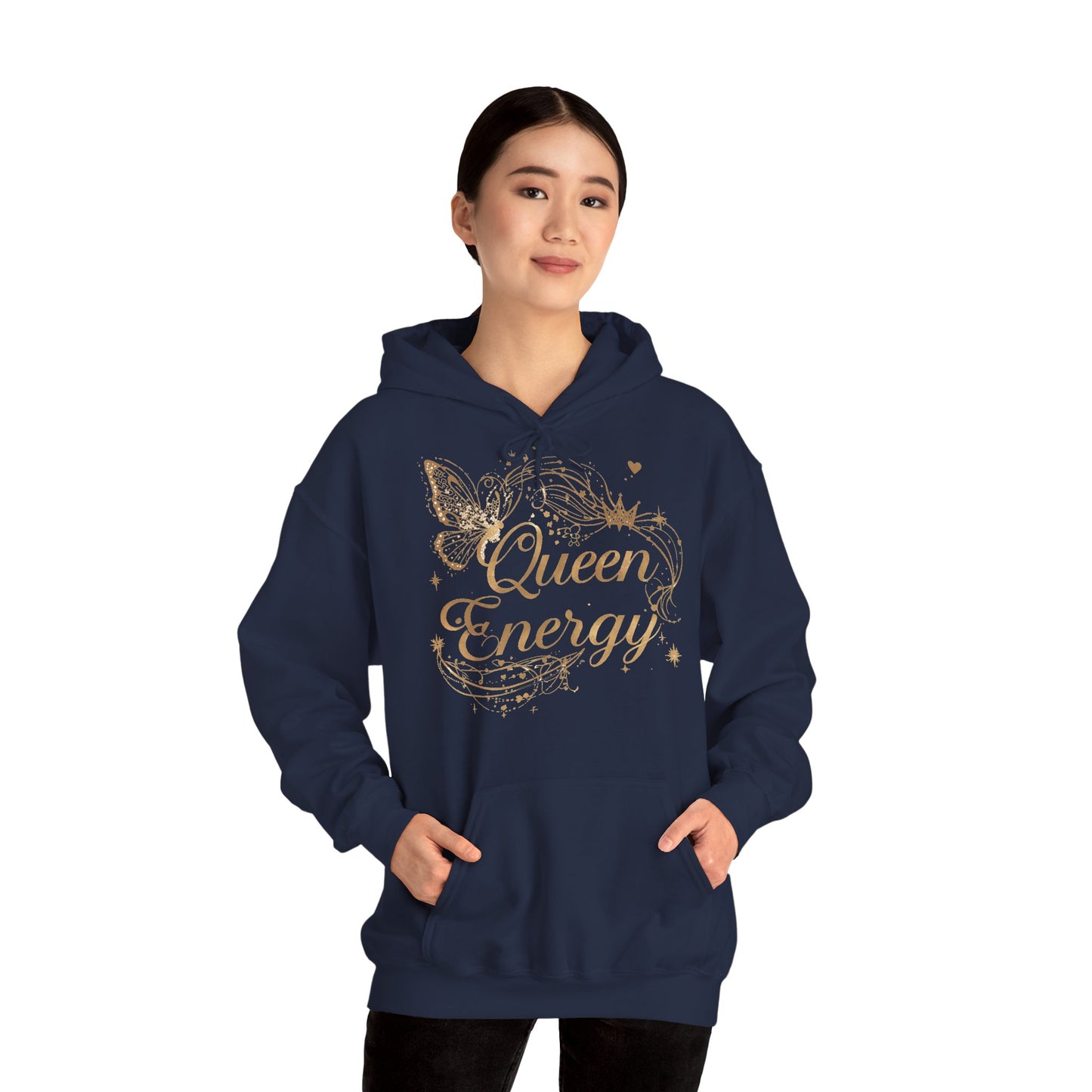 „Queen Energy“ Hoodie – Femininer Premium Kapuzenpullover mit Schmetterling & Sternen
