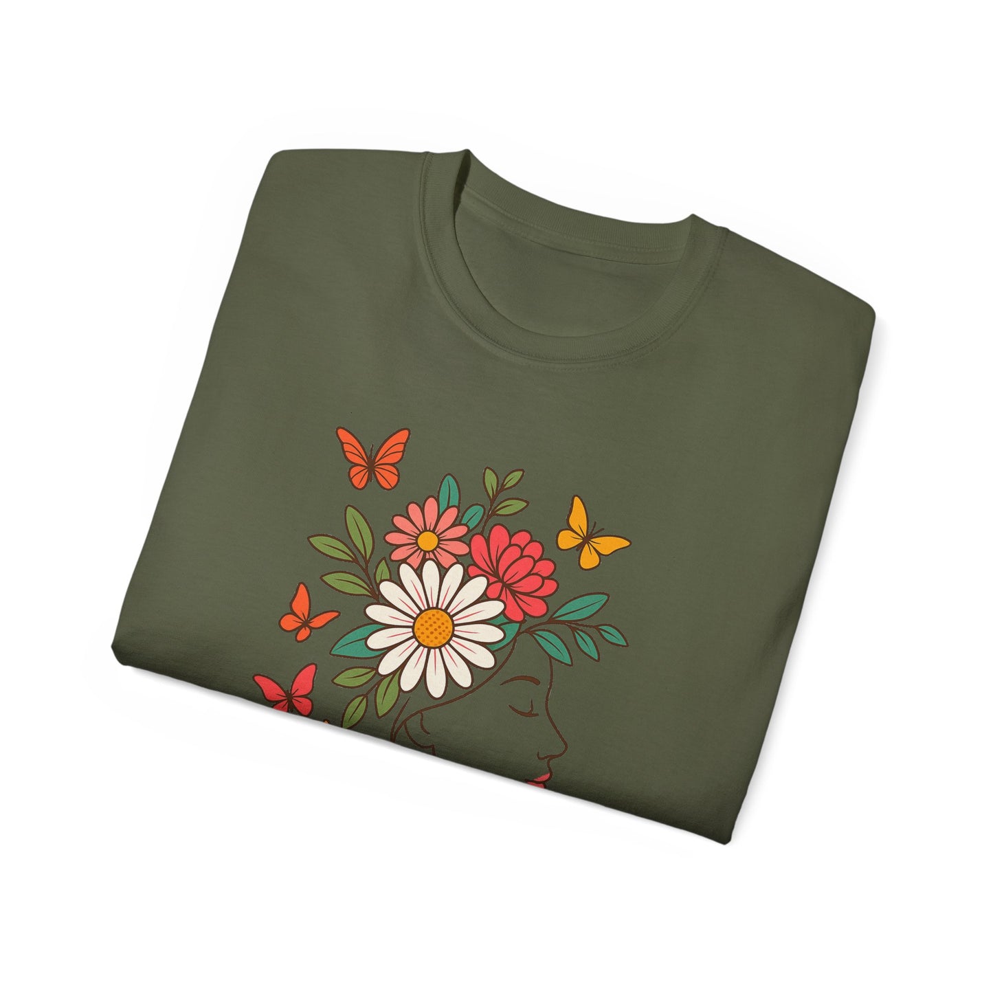 Blooming Spirit – Florales Damen T-Shirt mit zarter Linienkunst