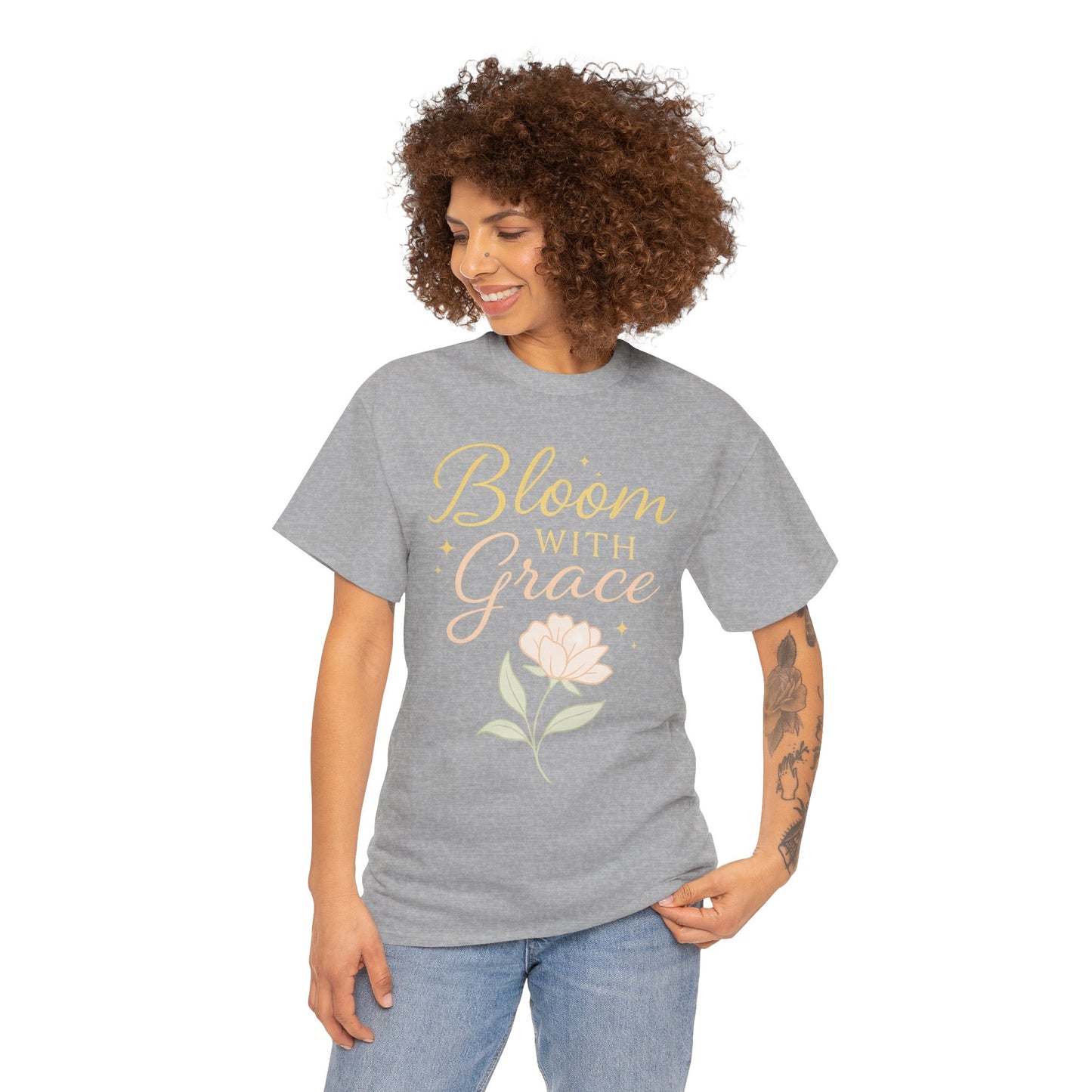 Bloom with Grace Unisex Heavy Cotton Tee - Inspirational Floral Shirt