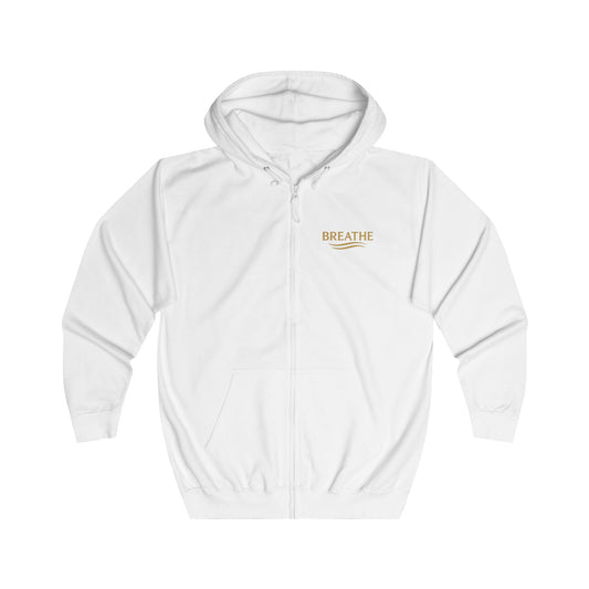 Breathe Minimal Zip Hoodie — Lightweight White Full-Zip Sweatshirt