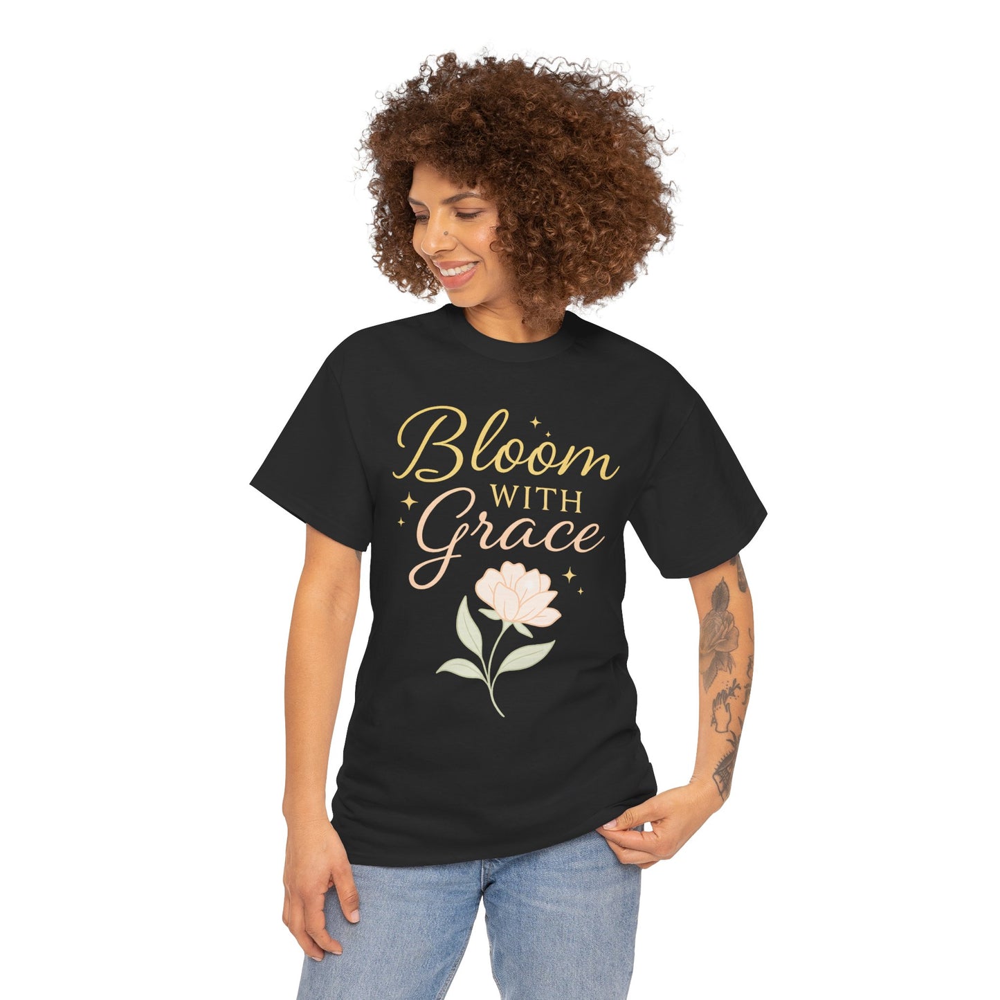 Bloom with Grace Unisex Heavy Cotton Tee - Inspirational Floral Shirt