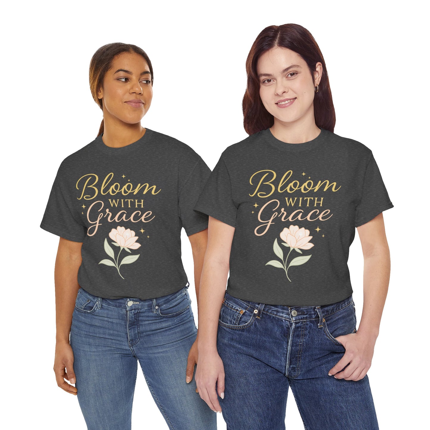 Bloom with Grace Unisex Heavy Cotton Tee - Inspirational Floral Shirt