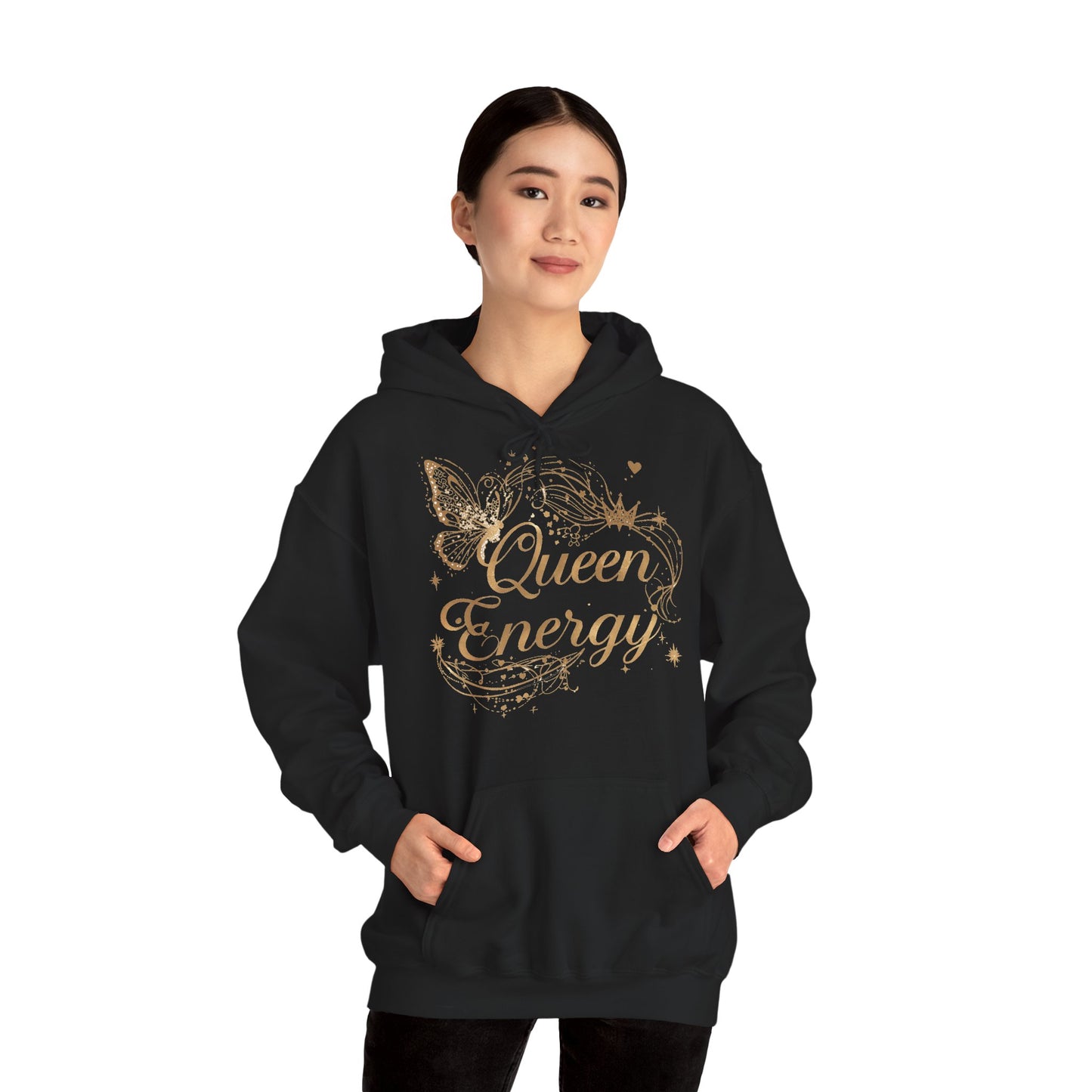 „Queen Energy“ Hoodie – Femininer Premium Kapuzenpullover mit Schmetterling & Sternen