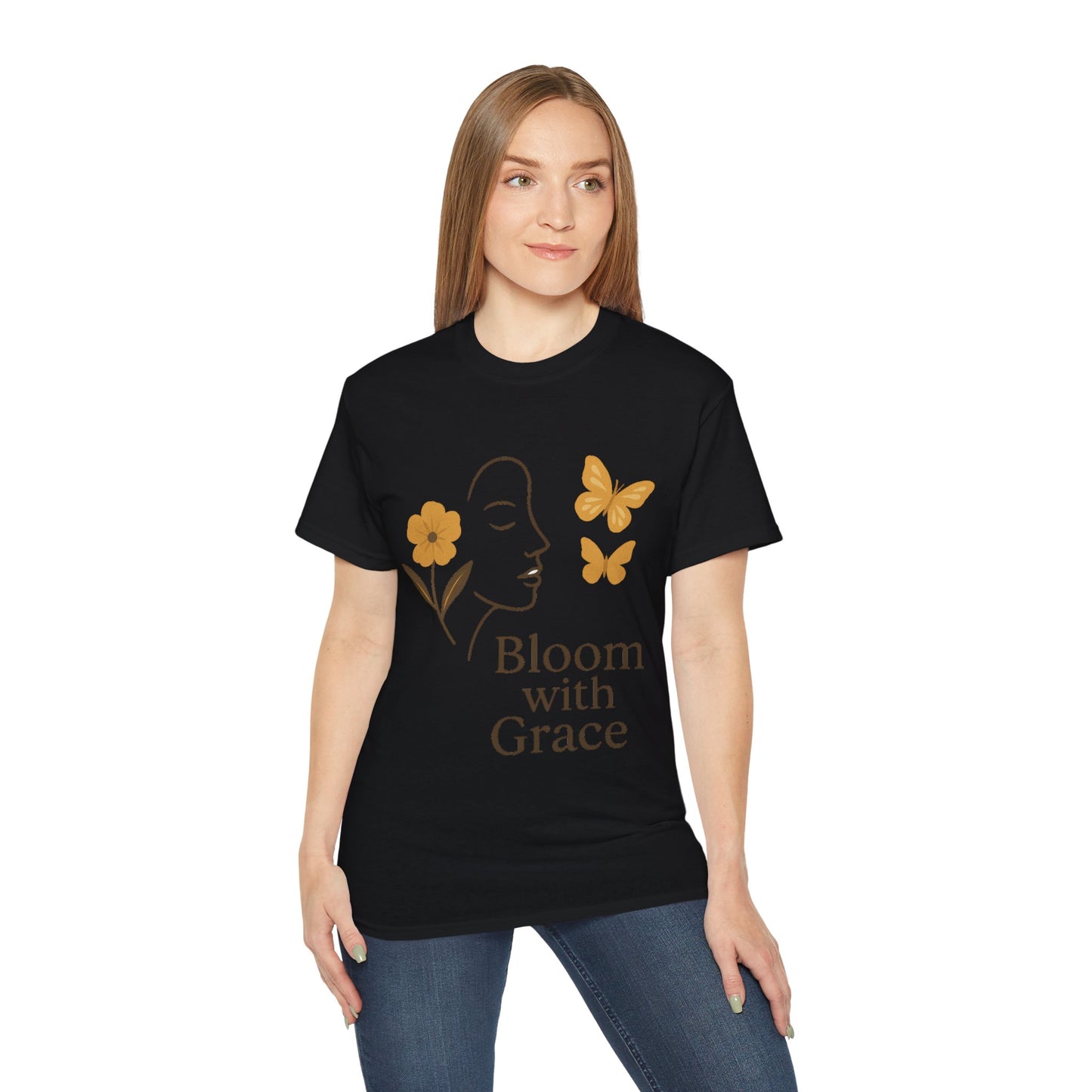 Bloom with Grace – Sanftes Vintage Damen T-Shirt mit Blumen & Schmetterlingen