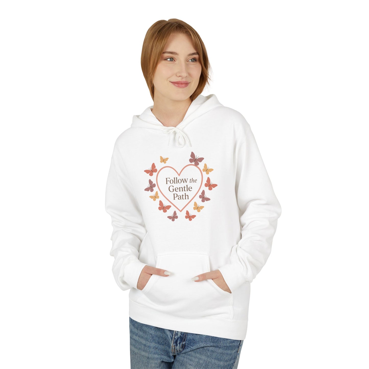 Follow the Gentle Path” – Weicher Hoodie mit Herz- und Schmetterlingsmotiv