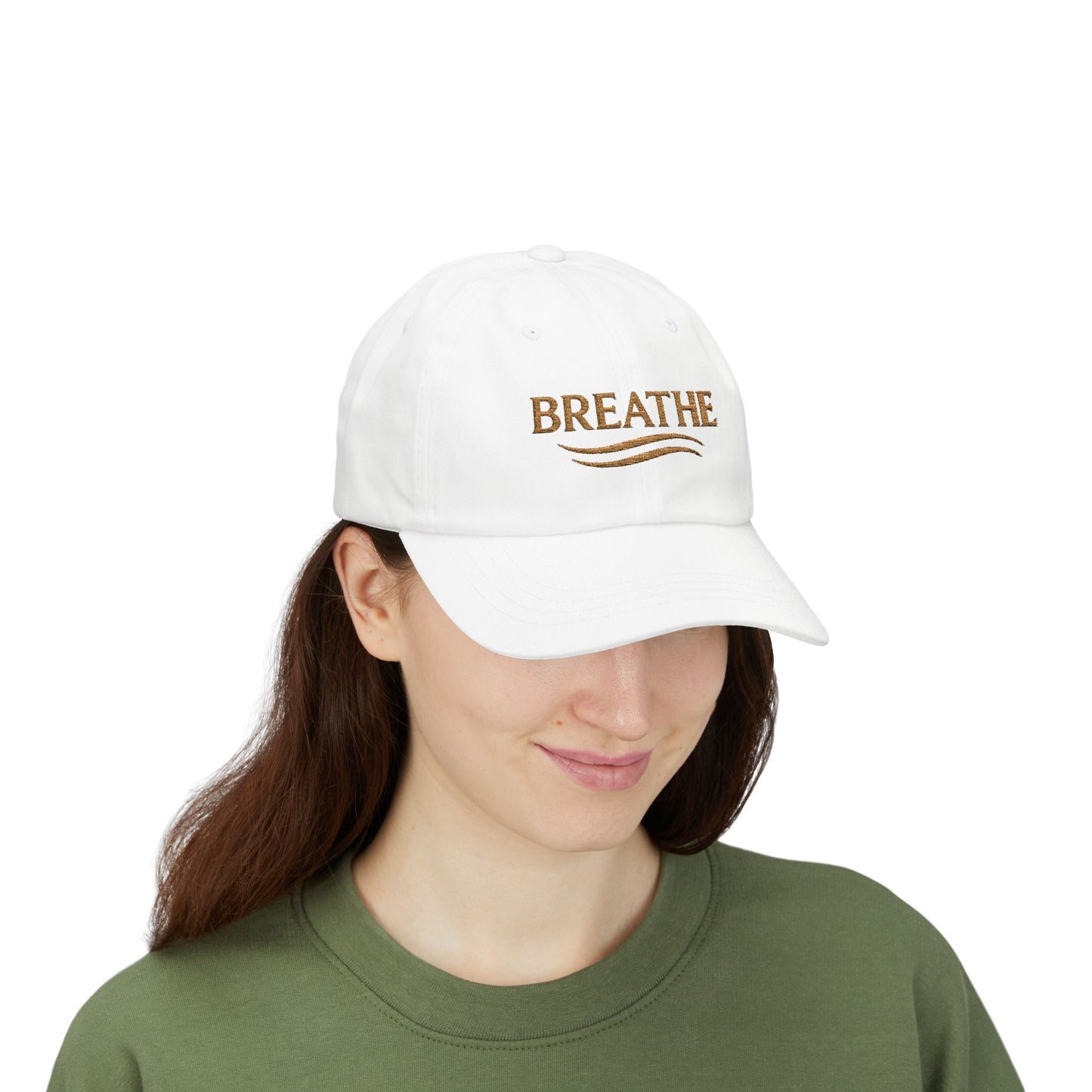 Breathe Embroidered Dad Cap — Relaxation White Baseball Hat