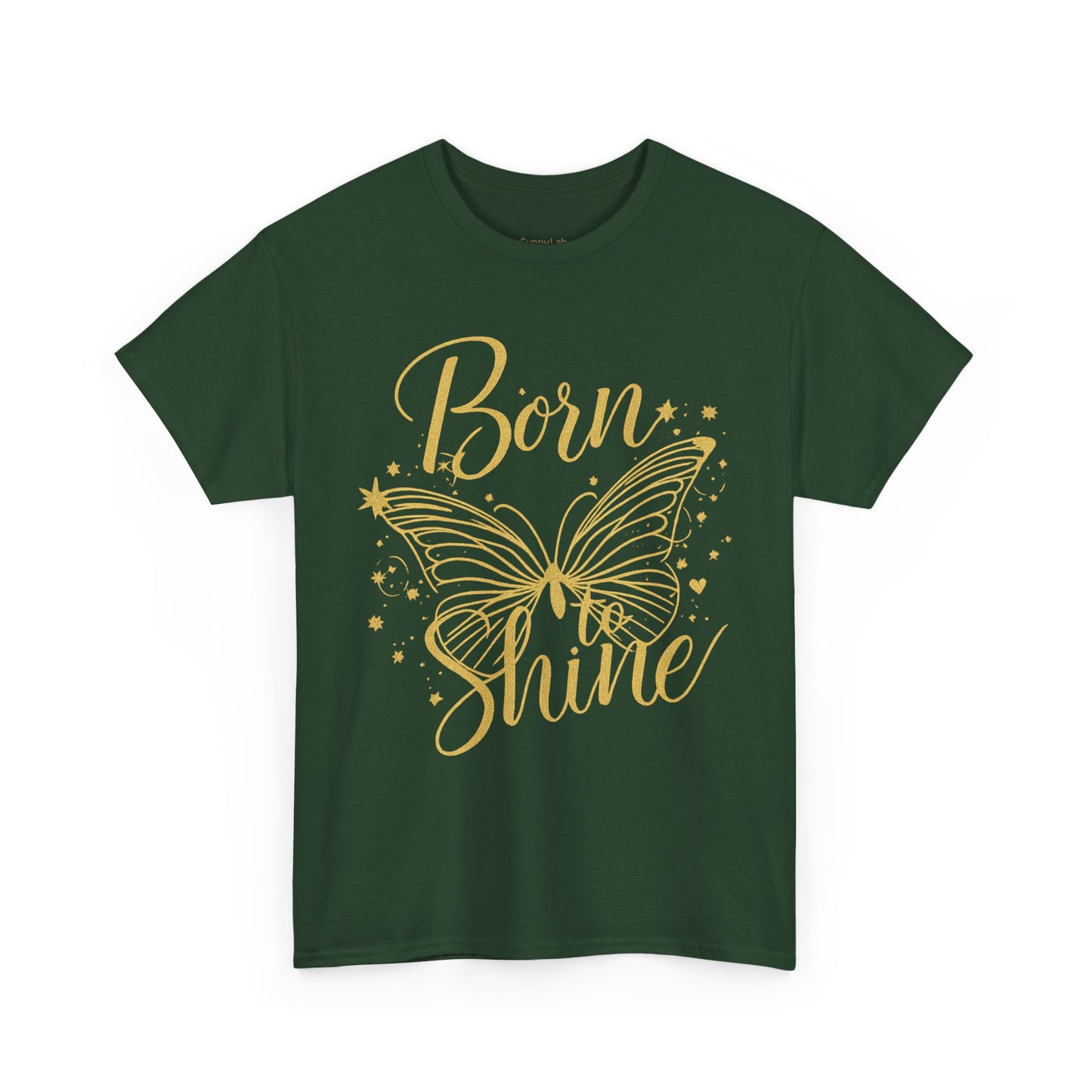 „Born to Shine“ T-Shirt – Damen Shirt mit goldfarbenem Schmetterling & handgeschriebenem Schriftzug