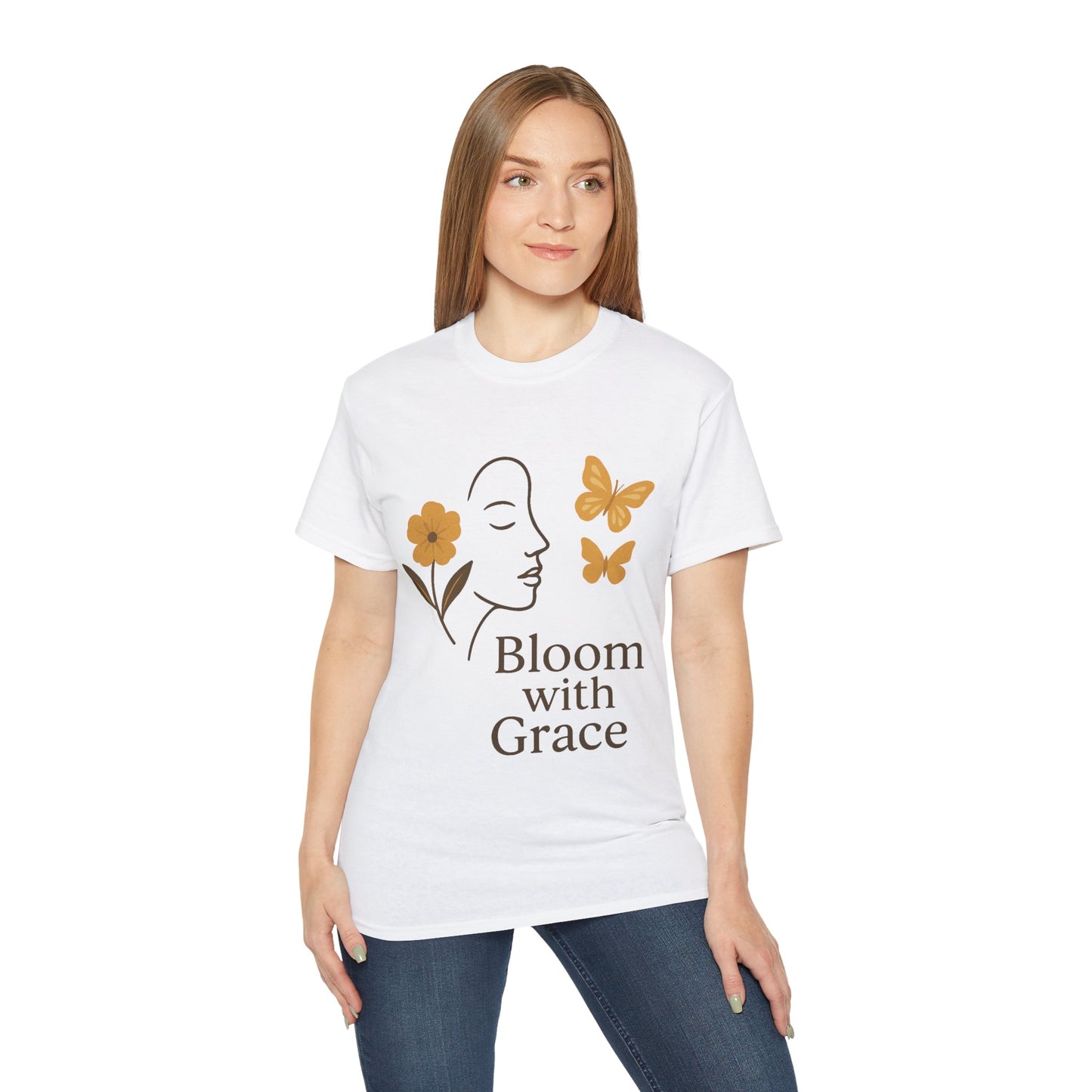 Bloom with Grace – Sanftes Vintage Damen T-Shirt mit Blumen & Schmetterlingen