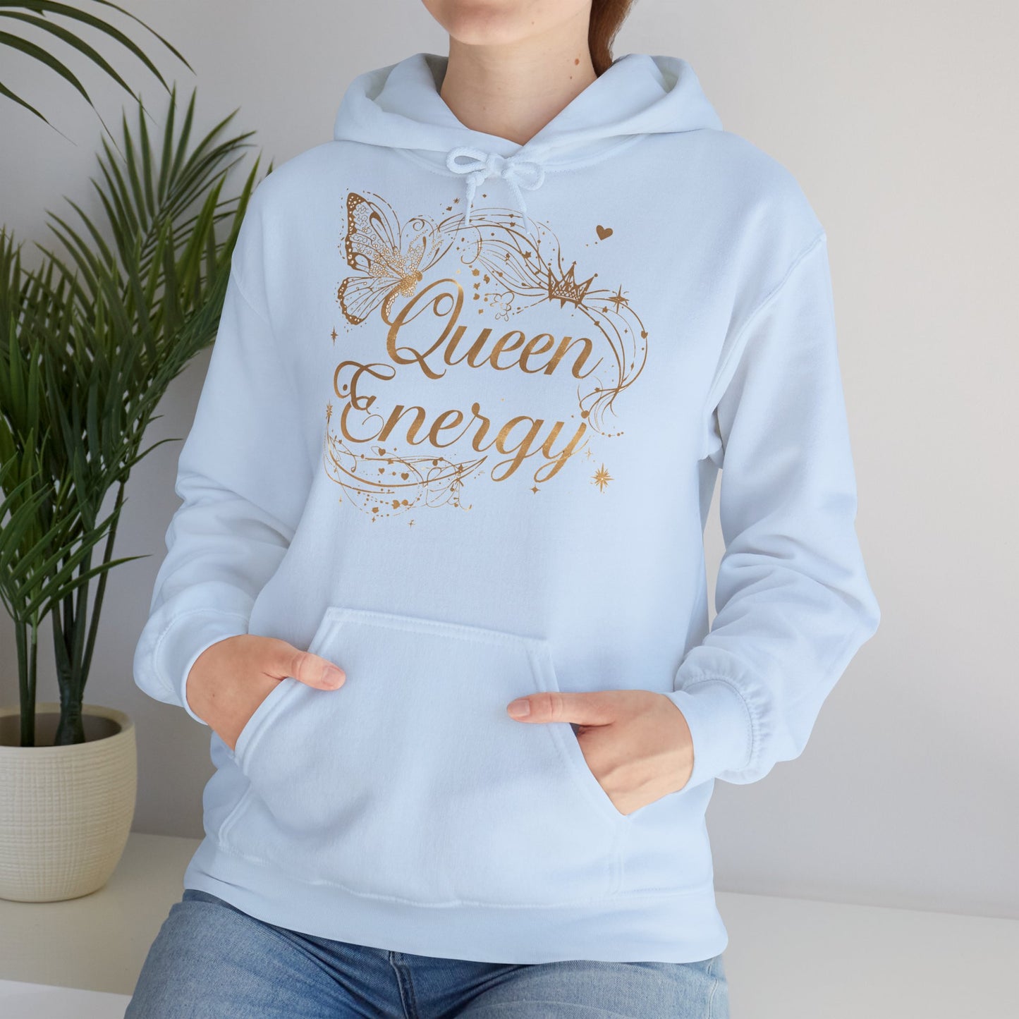 „Queen Energy“ Hoodie – Femininer Premium Kapuzenpullover mit Schmetterling & Sternen