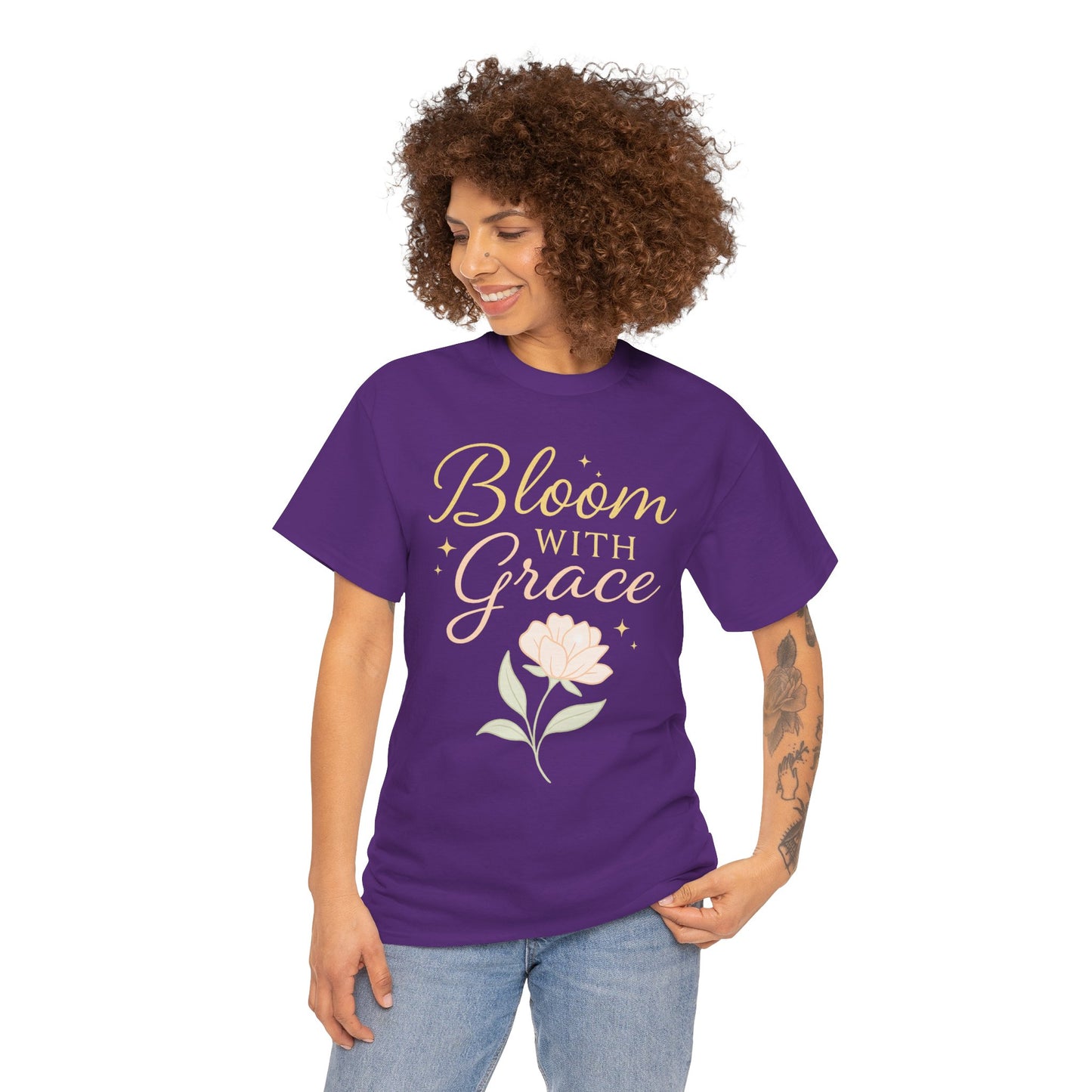 Bloom with Grace Unisex Heavy Cotton Tee - Inspirational Floral Shirt