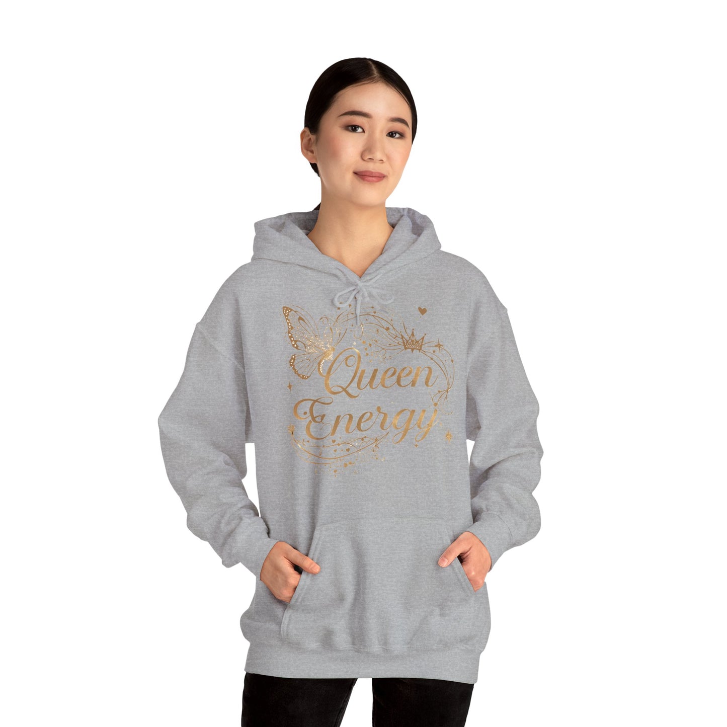„Queen Energy“ Hoodie – Femininer Premium Kapuzenpullover mit Schmetterling & Sternen