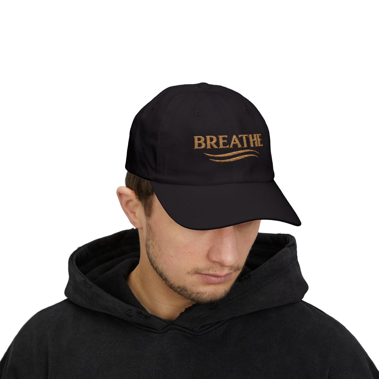 Breathe Embroidered Dad Cap — Relaxation White Baseball Hat