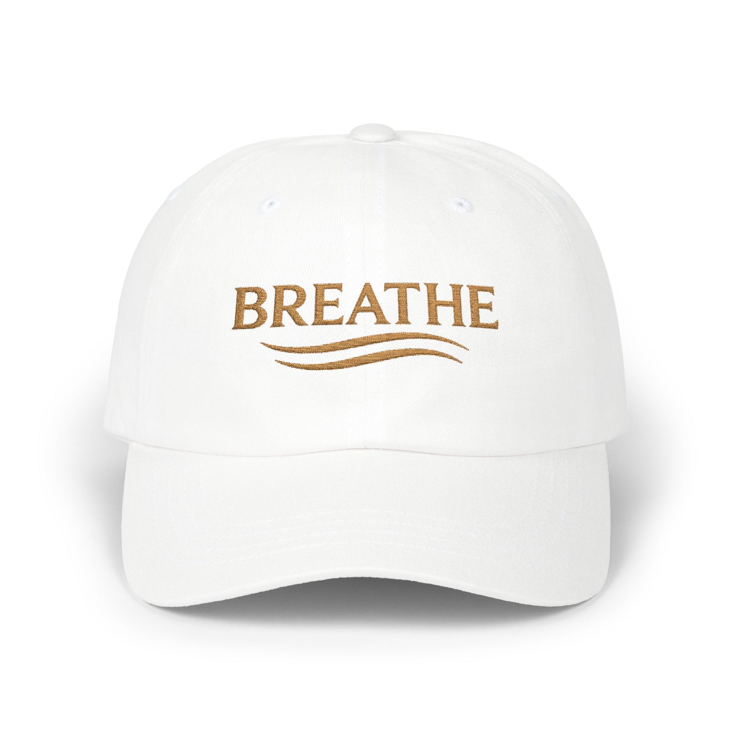 Breathe Embroidered Dad Cap — Relaxation White Baseball Hat