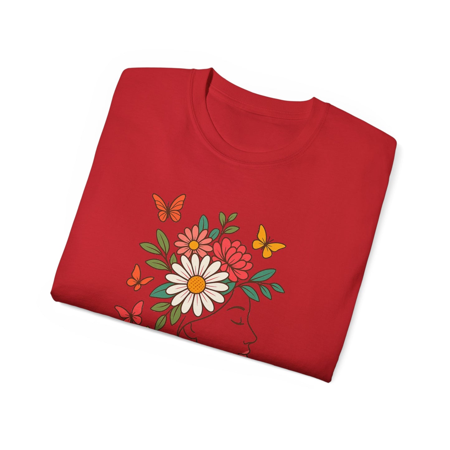 Blooming Spirit – Florales Damen T-Shirt mit zarter Linienkunst