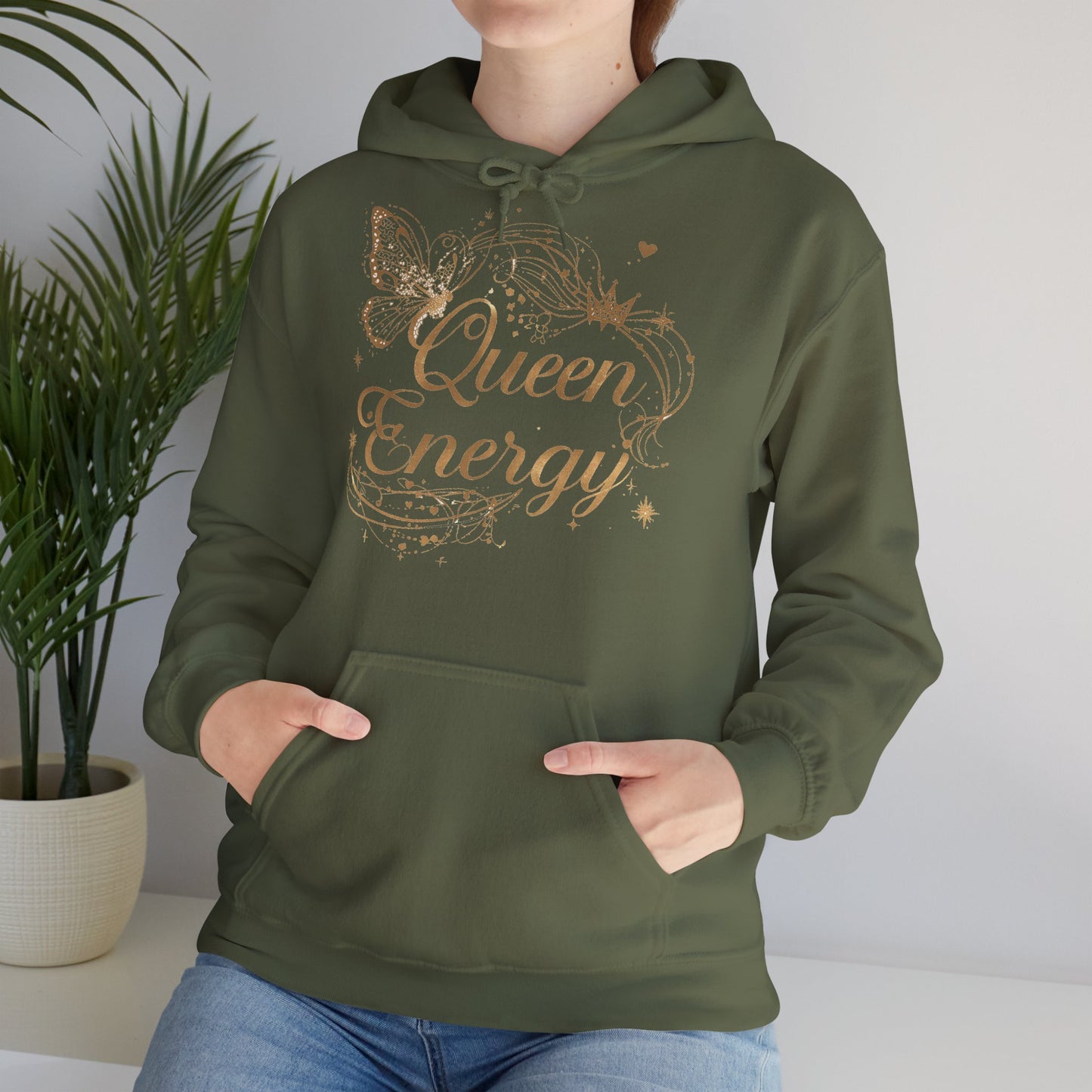 „Queen Energy“ Hoodie – Femininer Premium Kapuzenpullover mit Schmetterling & Sternen