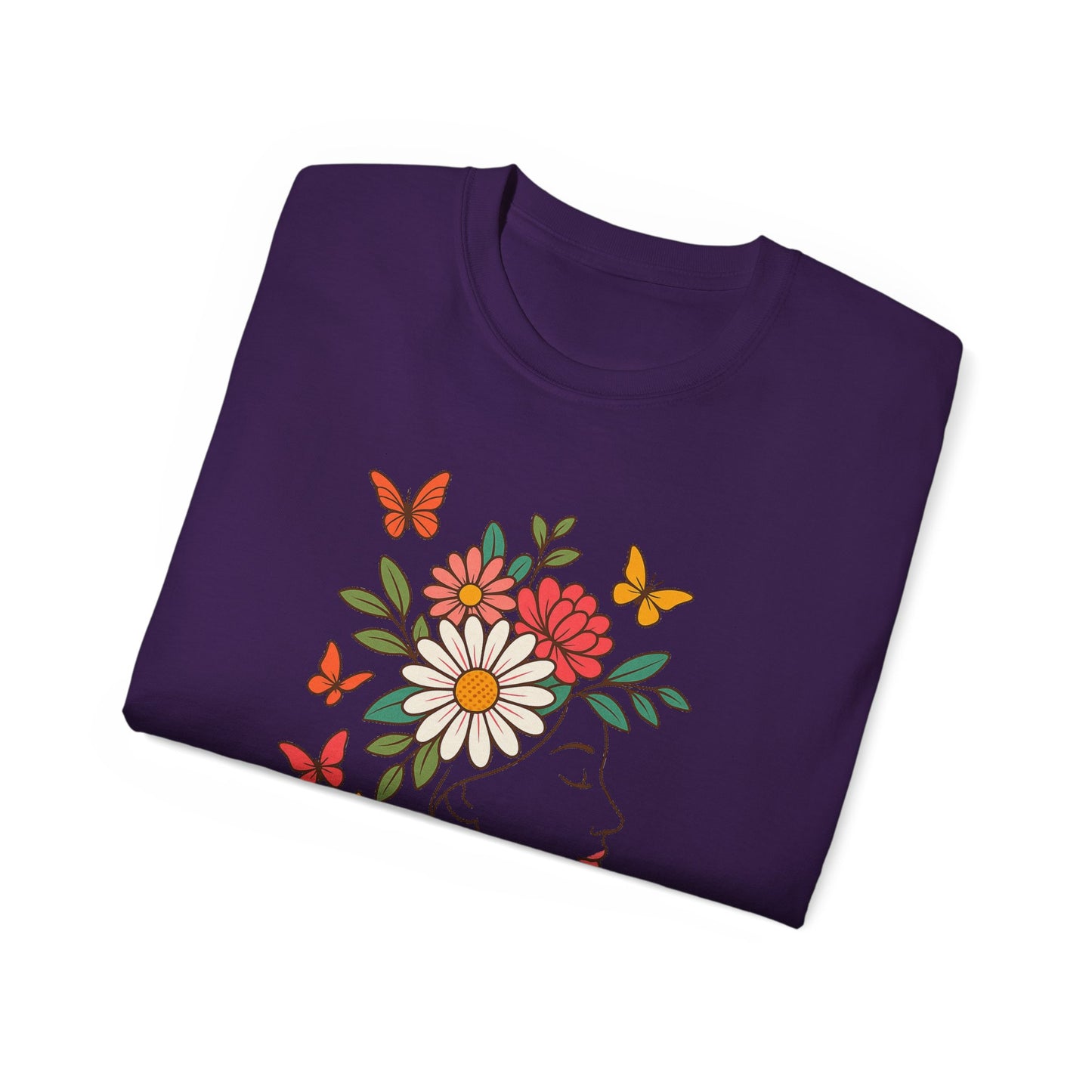 Blooming Spirit – Florales Damen T-Shirt mit zarter Linienkunst