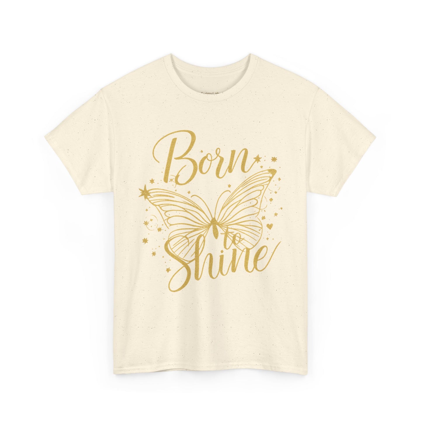 „Born to Shine“ T-Shirt – Damen Shirt mit goldfarbenem Schmetterling & handgeschriebenem Schriftzug