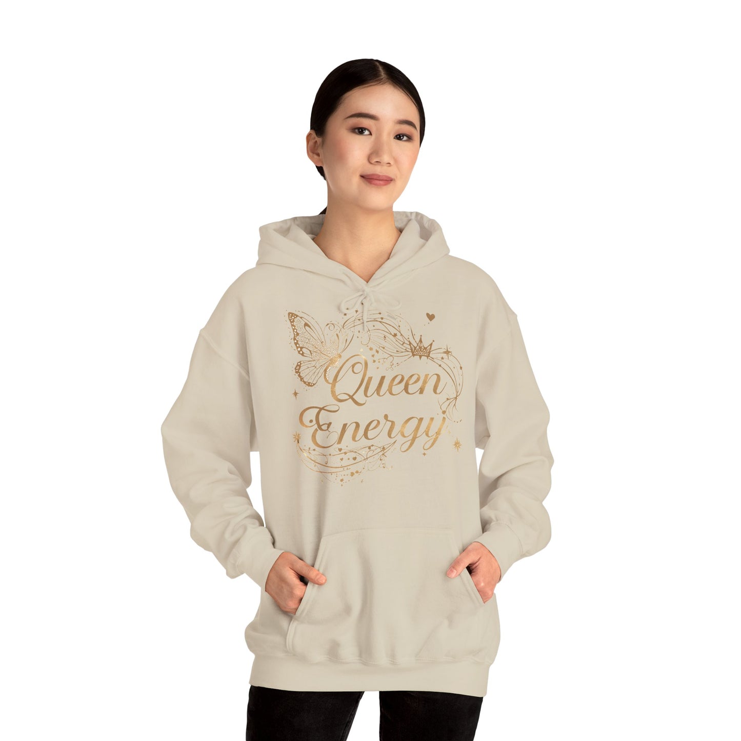 „Queen Energy“ Hoodie – Femininer Premium Kapuzenpullover mit Schmetterling & Sternen