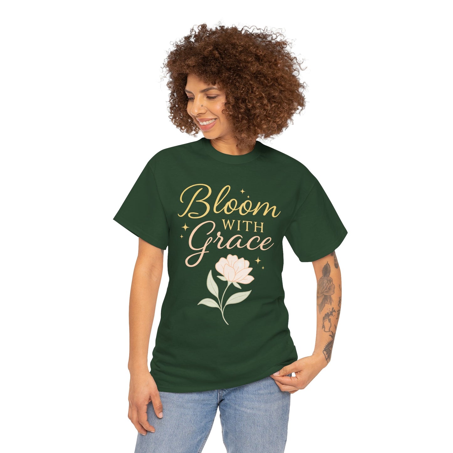 Bloom with Grace Unisex Heavy Cotton Tee - Inspirational Floral Shirt