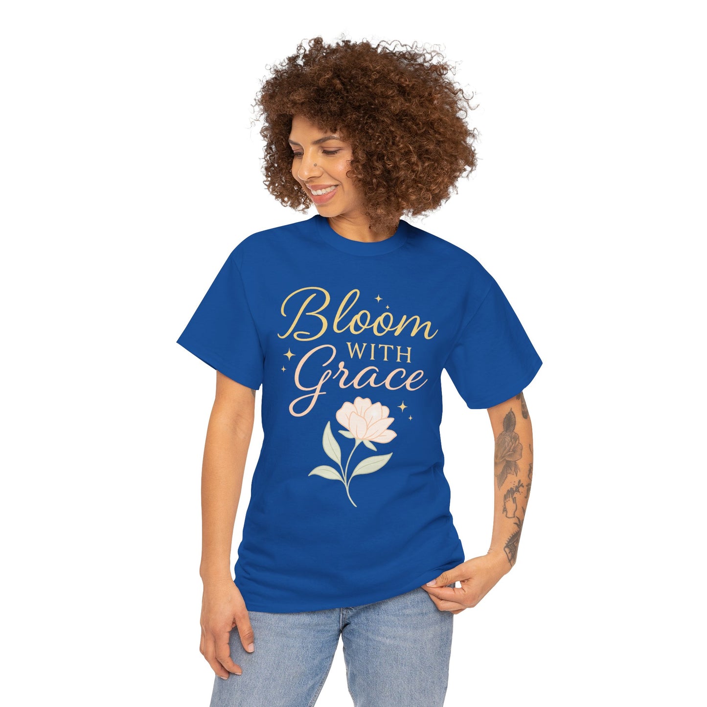 Bloom with Grace Unisex Heavy Cotton Tee - Inspirational Floral Shirt