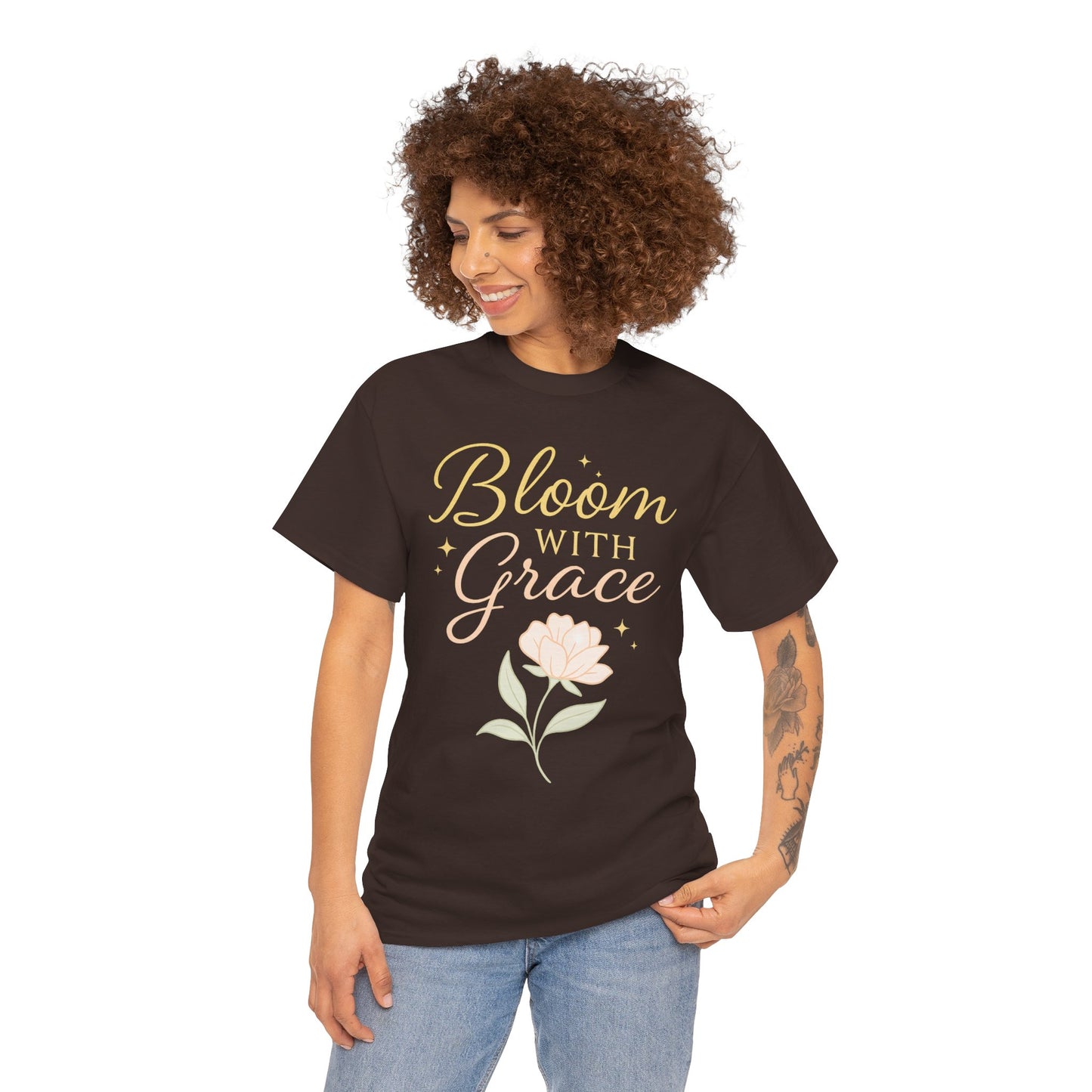 Bloom with Grace Unisex Heavy Cotton Tee - Inspirational Floral Shirt