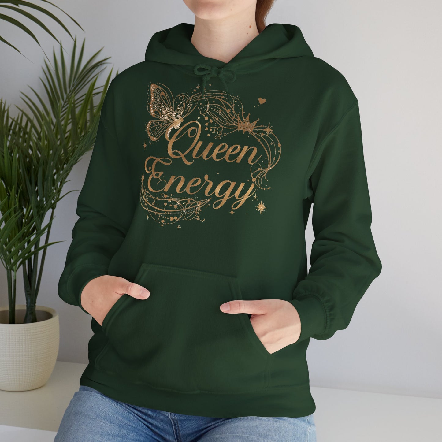 „Queen Energy“ Hoodie – Femininer Premium Kapuzenpullover mit Schmetterling & Sternen