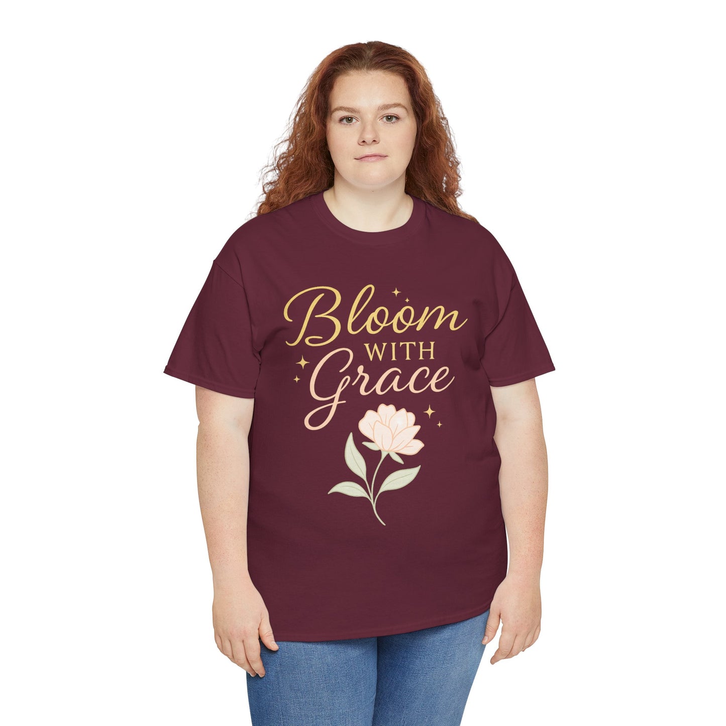 Bloom with Grace Unisex Heavy Cotton Tee - Inspirational Floral Shirt