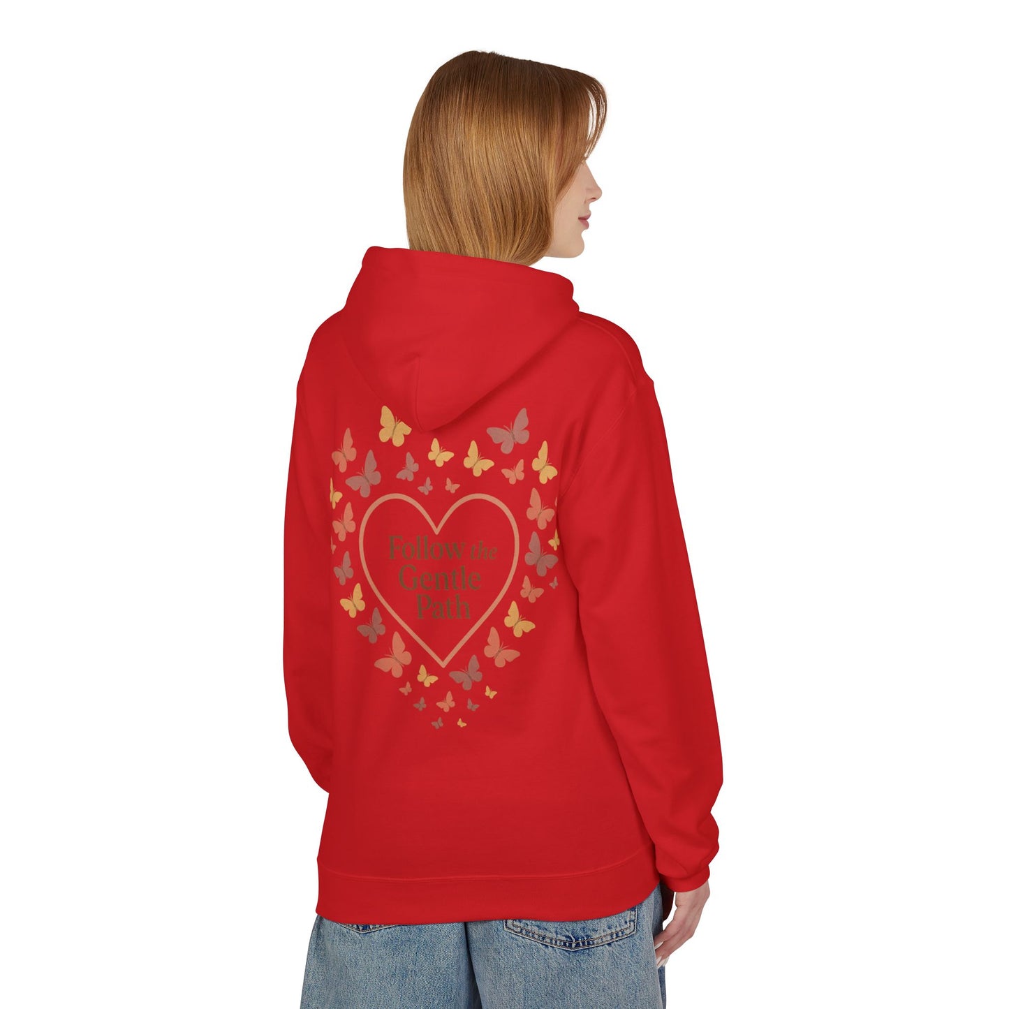 Follow the Gentle Path” – Weicher Hoodie mit Herz- und Schmetterlingsmotiv