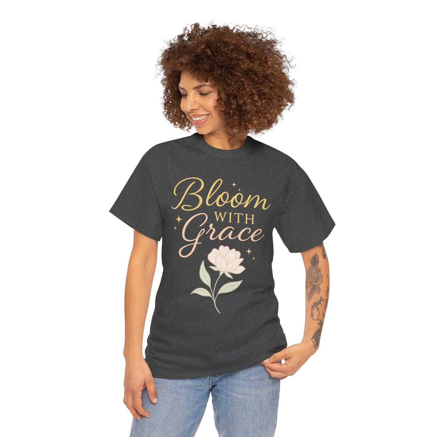 Bloom with Grace Unisex Heavy Cotton Tee - Inspirational Floral Shirt