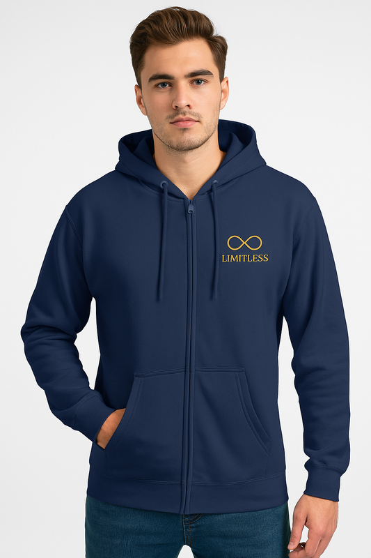 Limitless Infinity Zip Hoodie — Minimal Gold Emblem Full-Zip Hoodie