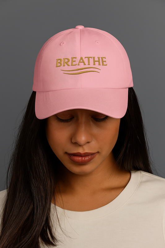 Breathe Embroidered Dad Cap — Relaxation White Baseball Hat