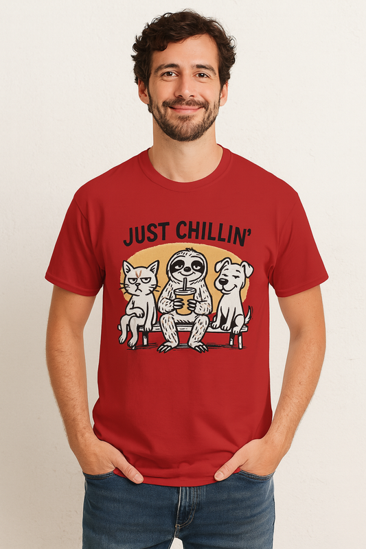 Just Chillin' Tee — Sloth with Cat & Dog Graphic T-Shirt