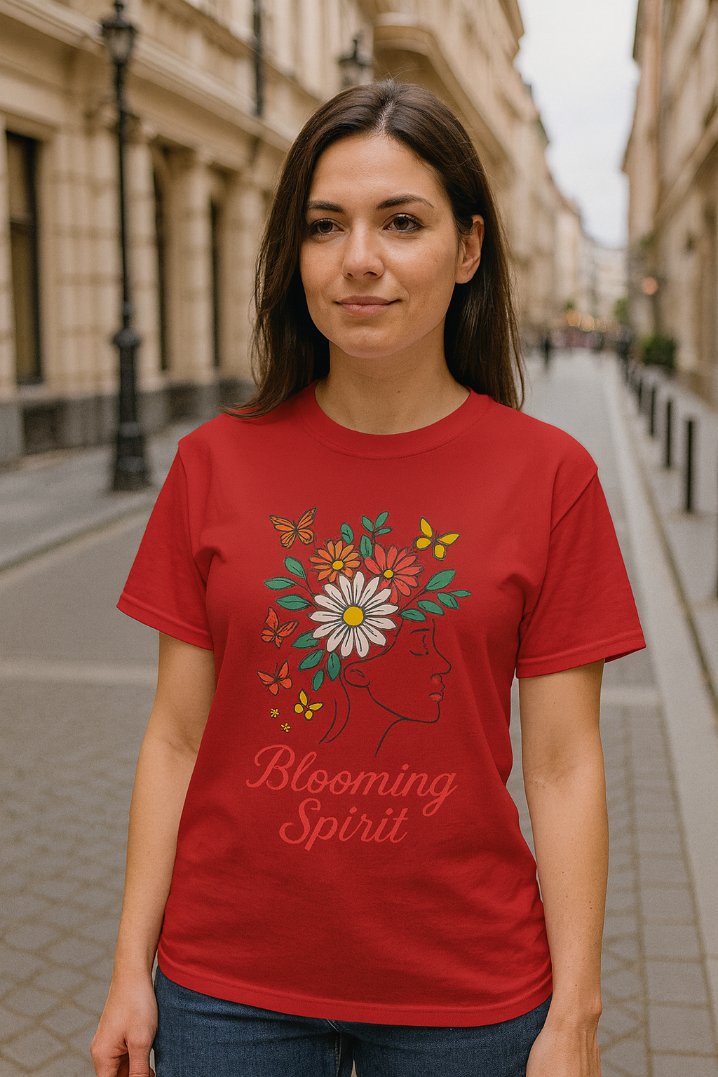 Blooming Spirit – Florales Damen T-Shirt mit zarter Linienkunst