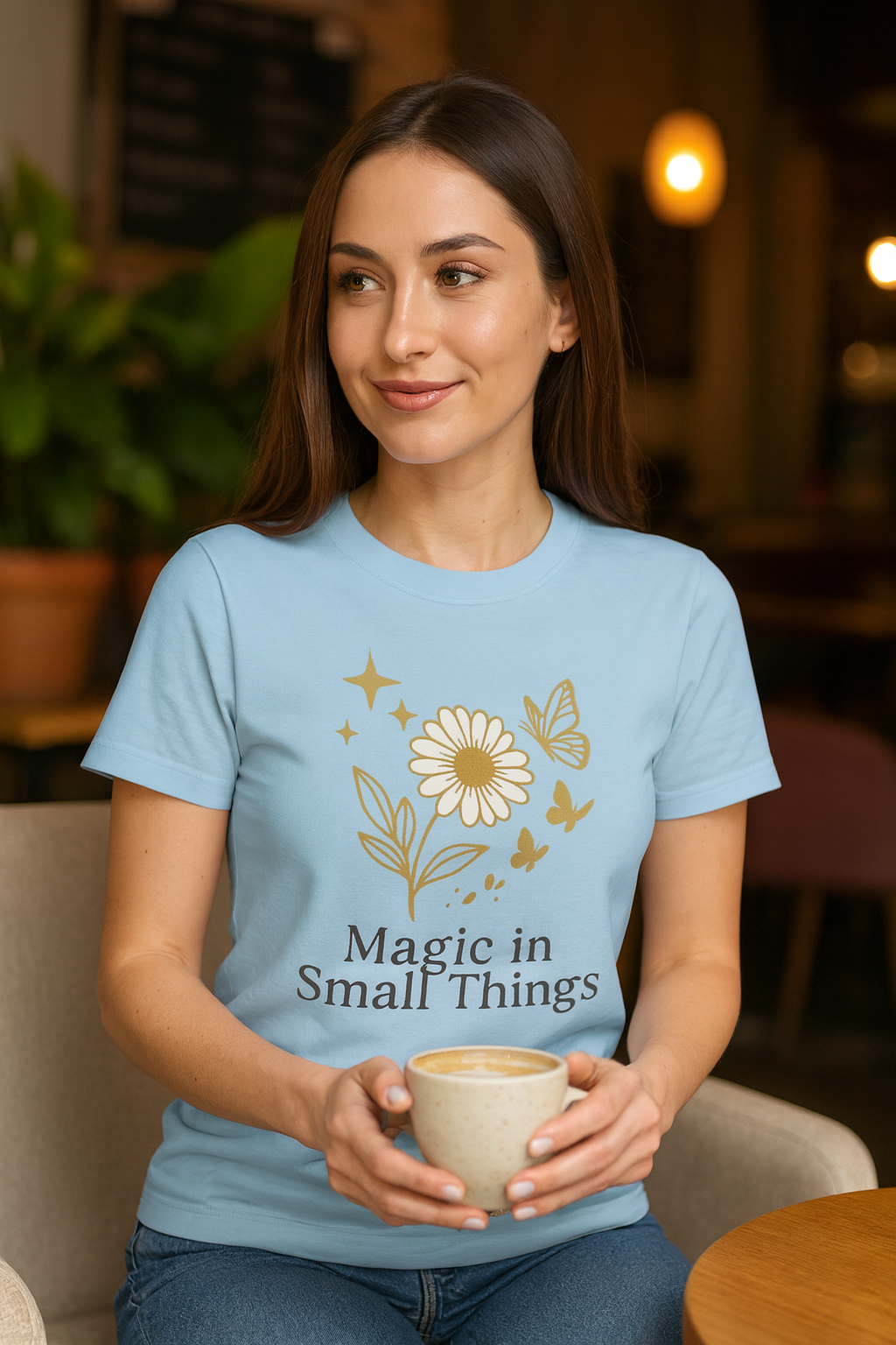 Magic in Small Things” – Gildan 5000 Heavy Cotton T-Shirt mit floralem Design