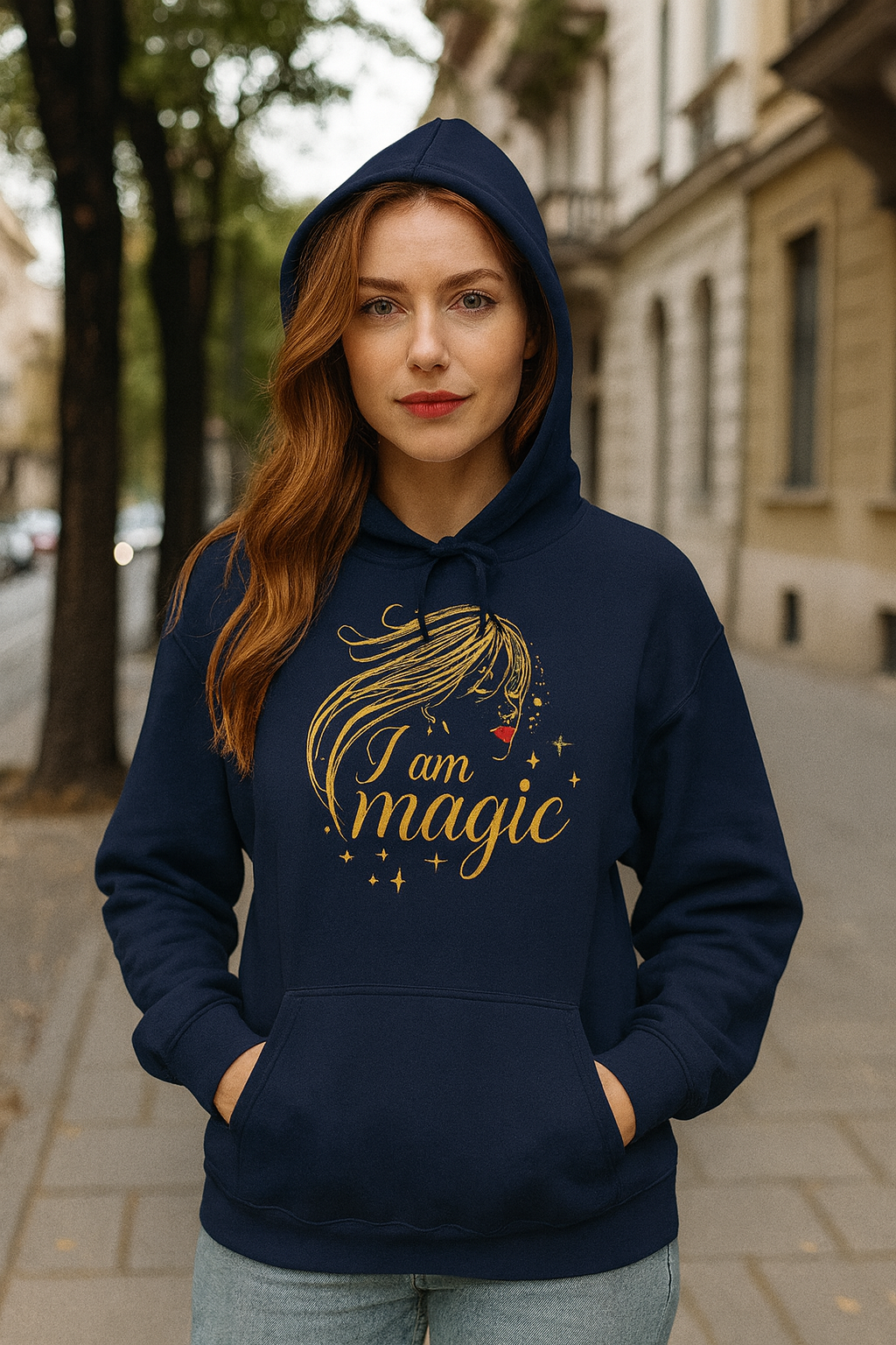 „I Am Magic“ Hoodie – Femininer Premium Kapuzenpullover mit goldener Illustration