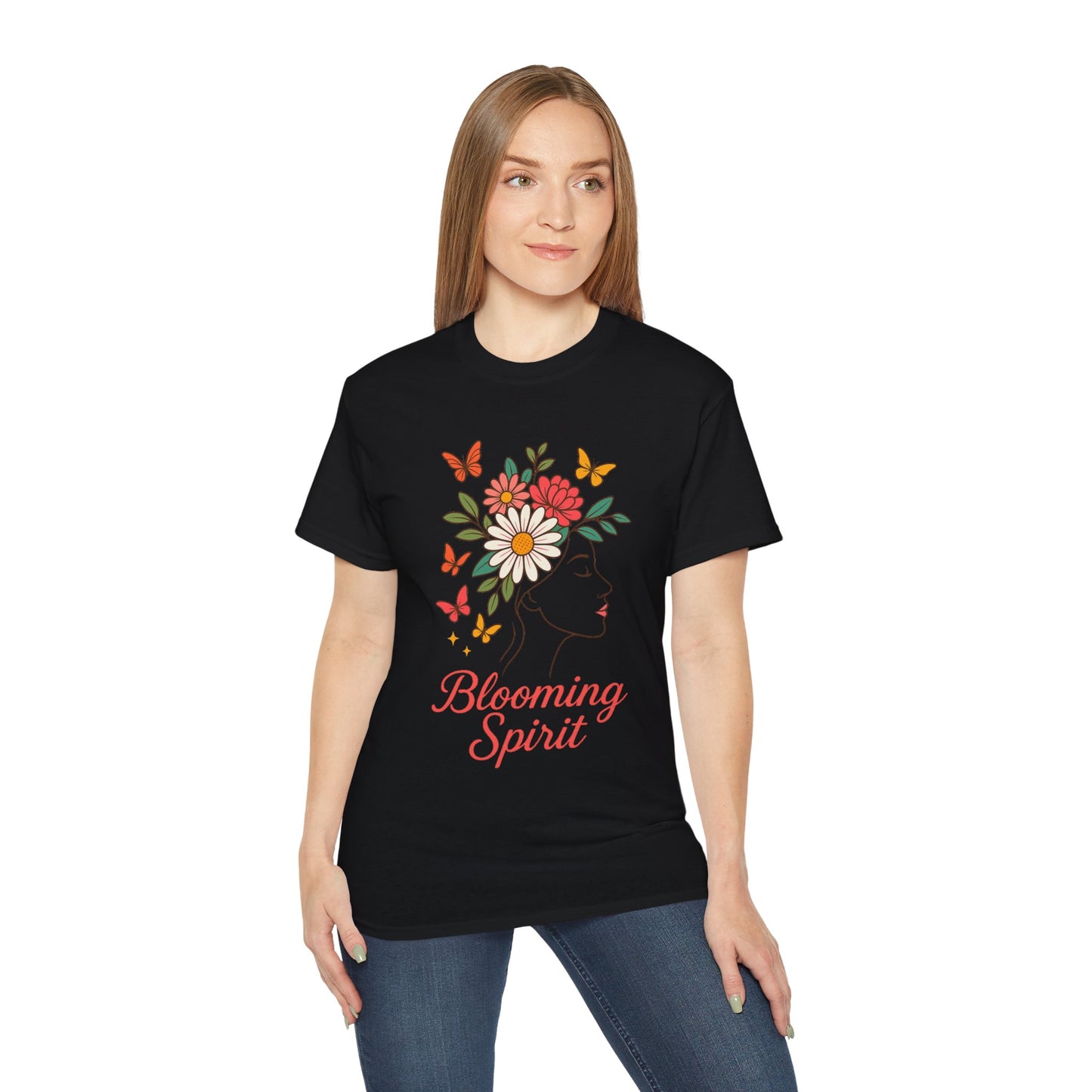 Blooming Spirit – Florales Damen T-Shirt mit zarter Linienkunst