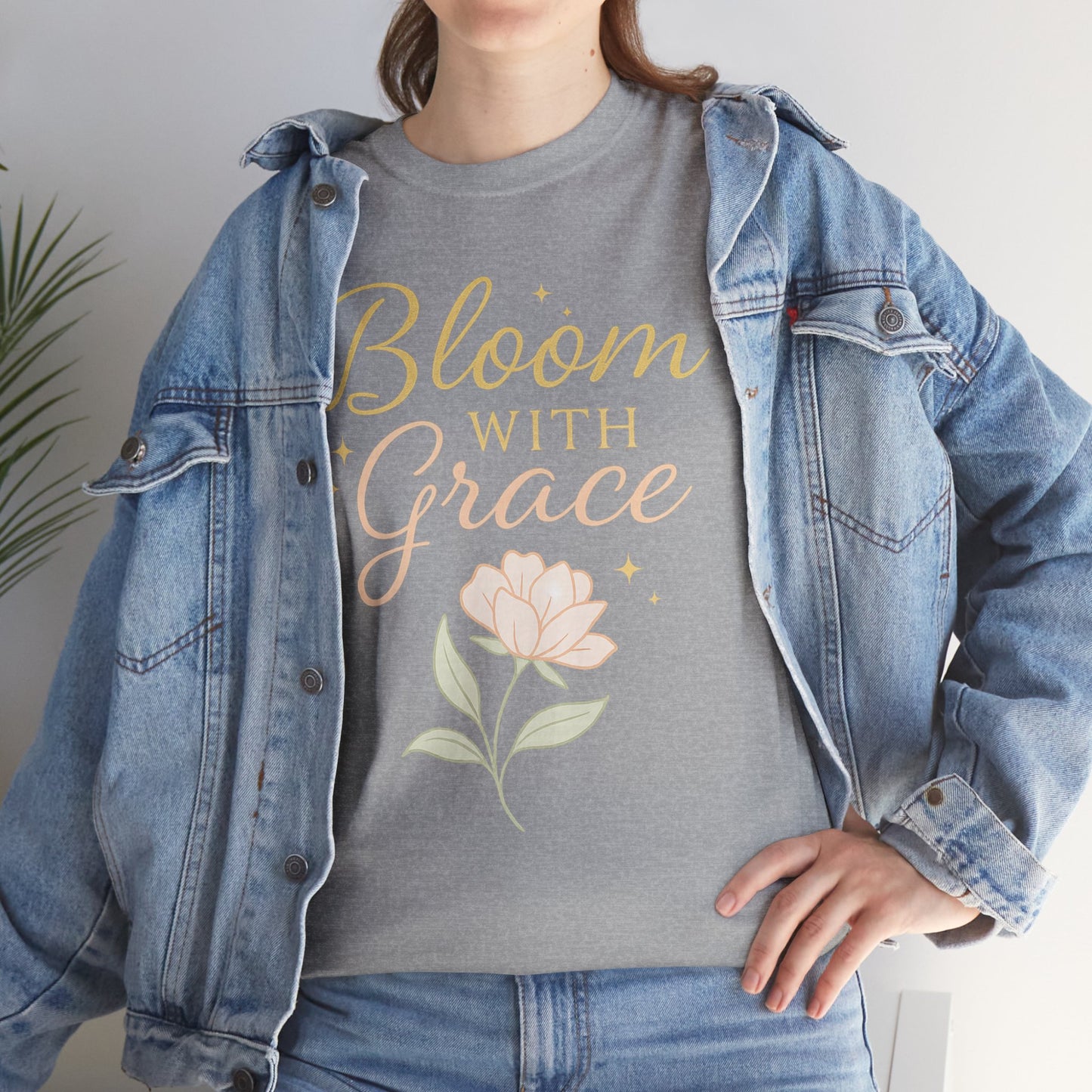 Bloom with Grace Unisex Heavy Cotton Tee - Inspirational Floral Shirt