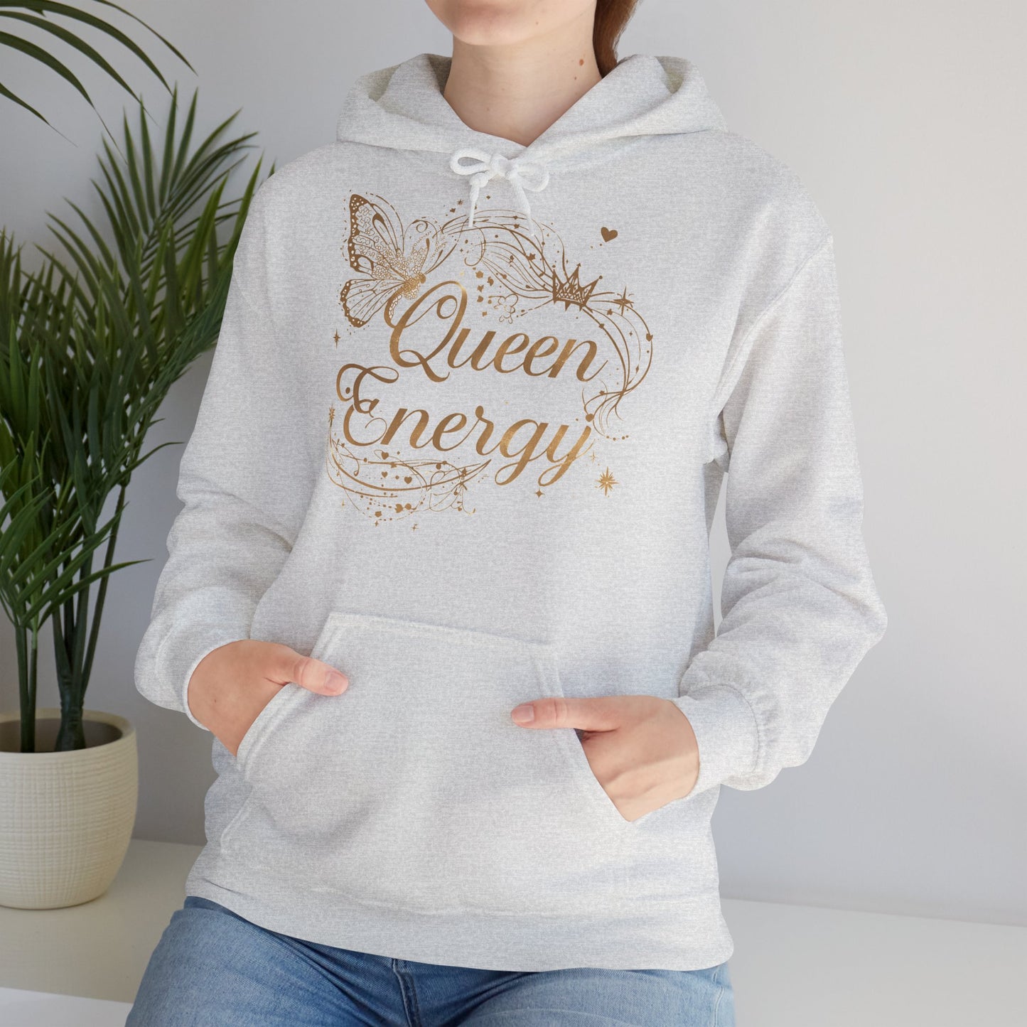 „Queen Energy“ Hoodie – Femininer Premium Kapuzenpullover mit Schmetterling & Sternen