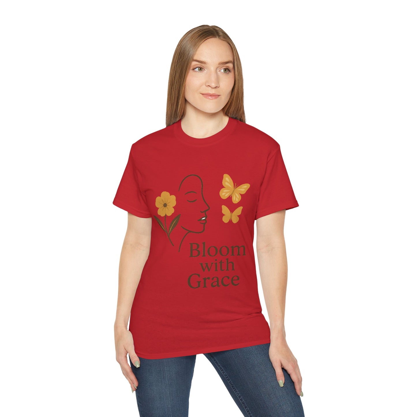 Bloom with Grace – Sanftes Vintage Damen T-Shirt mit Blumen & Schmetterlingen