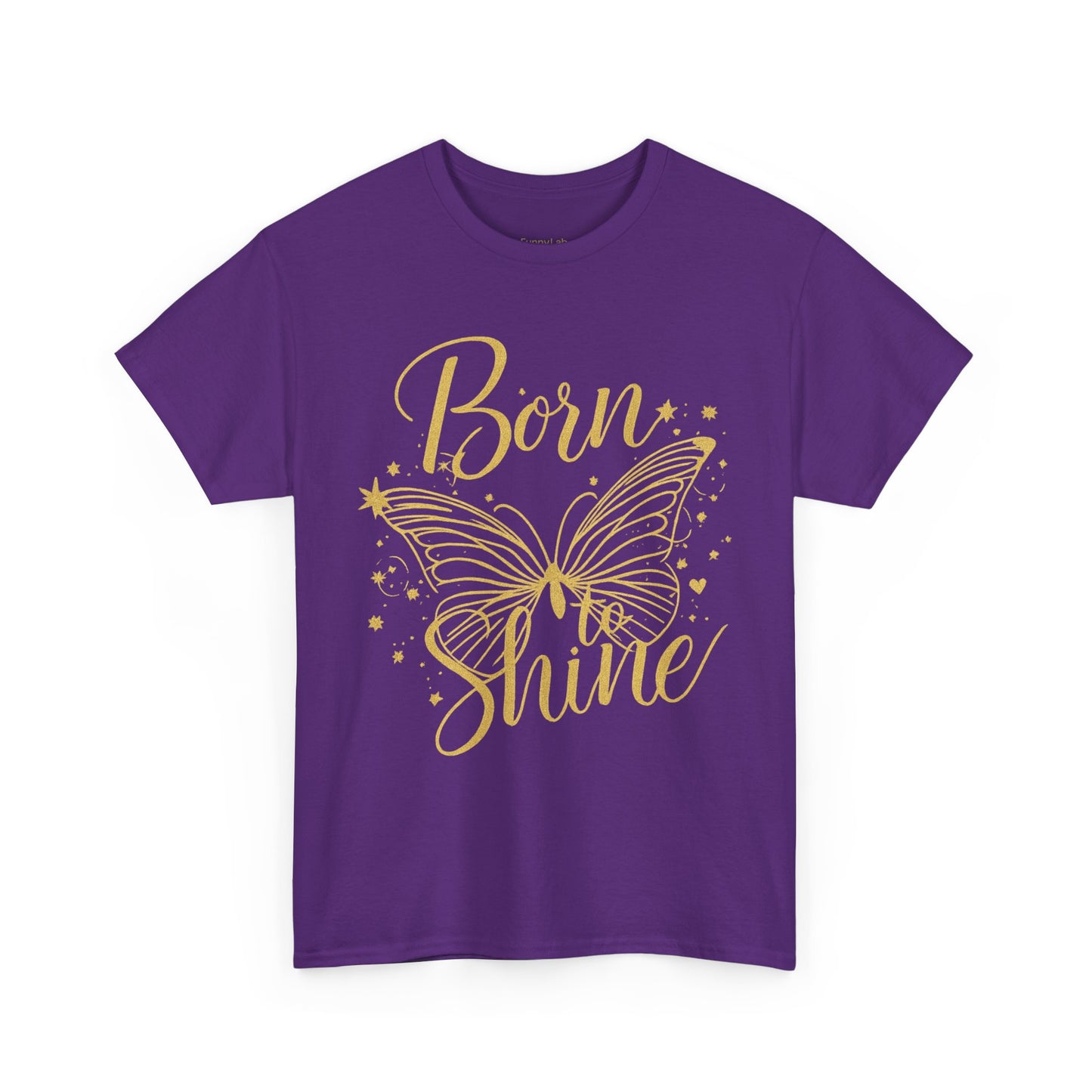 „Born to Shine“ T-Shirt – Damen Shirt mit goldfarbenem Schmetterling & handgeschriebenem Schriftzug