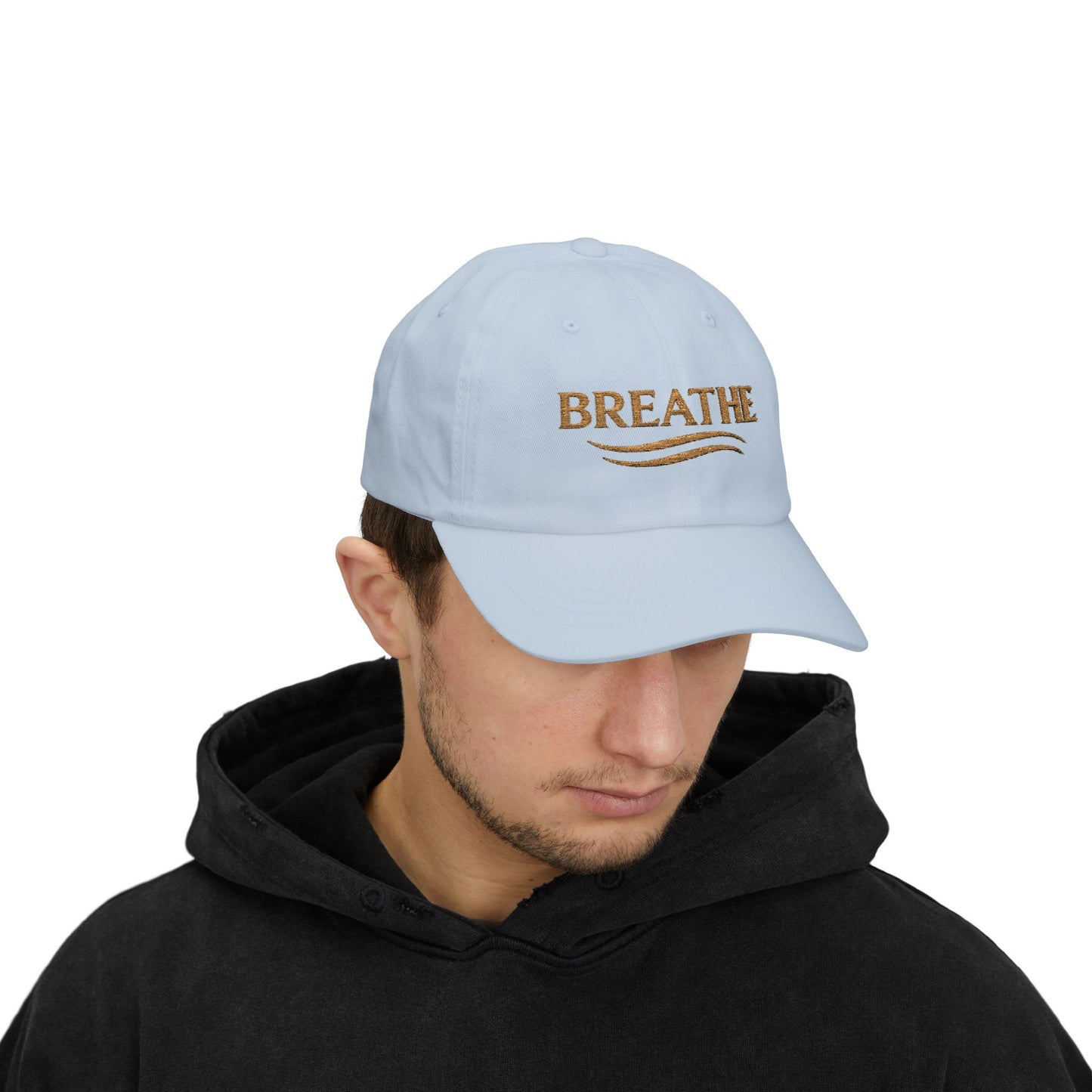 Breathe Embroidered Dad Cap — Relaxation White Baseball Hat