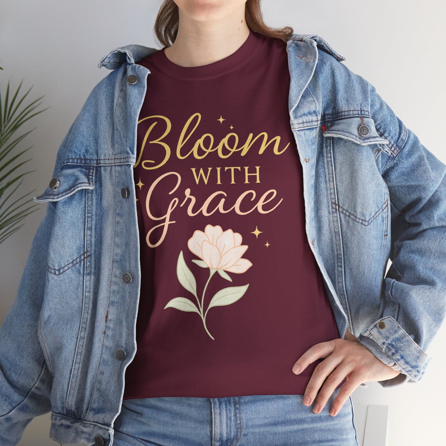 Bloom with Grace Unisex Heavy Cotton Tee - Inspirational Floral Shirt