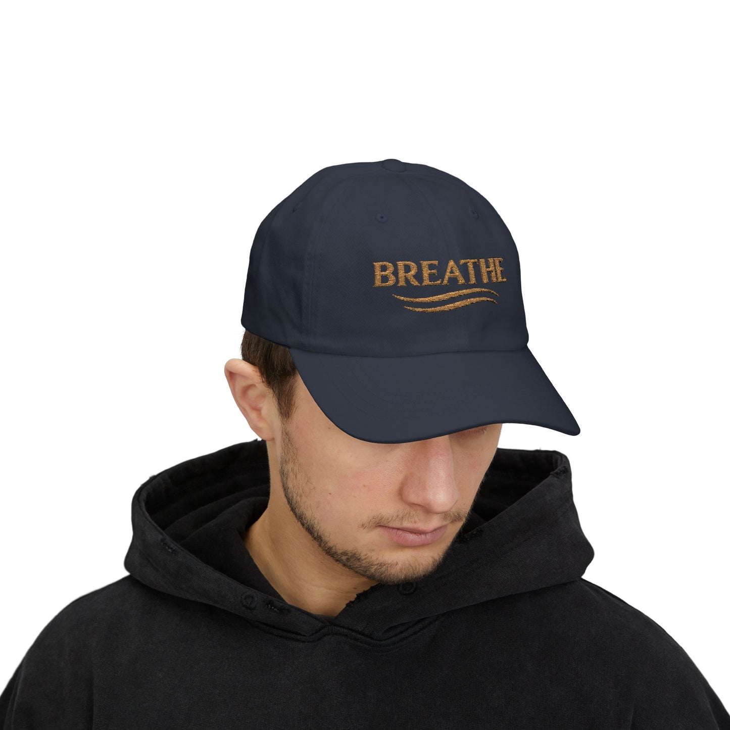 Breathe Embroidered Dad Cap — Relaxation White Baseball Hat