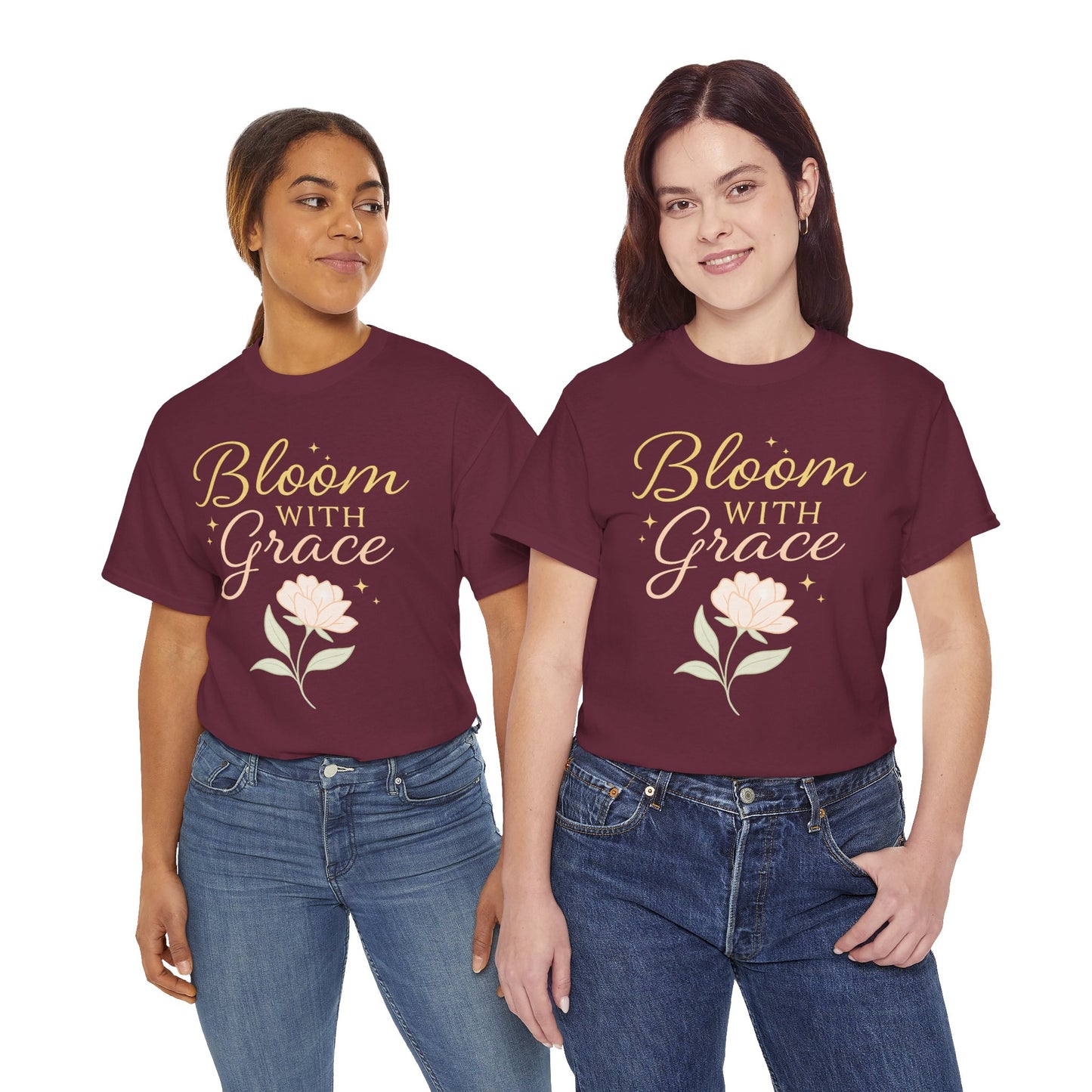 Bloom with Grace Unisex Heavy Cotton Tee - Inspirational Floral Shirt