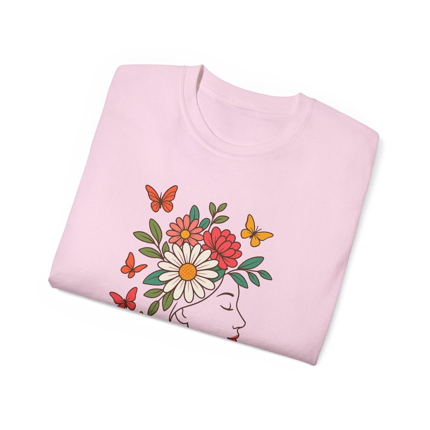 Blooming Spirit – Florales Damen T-Shirt mit zarter Linienkunst
