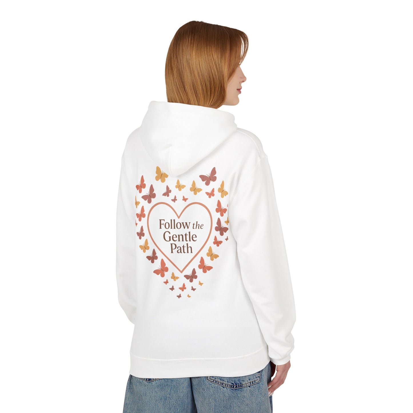 Follow the Gentle Path” – Weicher Hoodie mit Herz- und Schmetterlingsmotiv